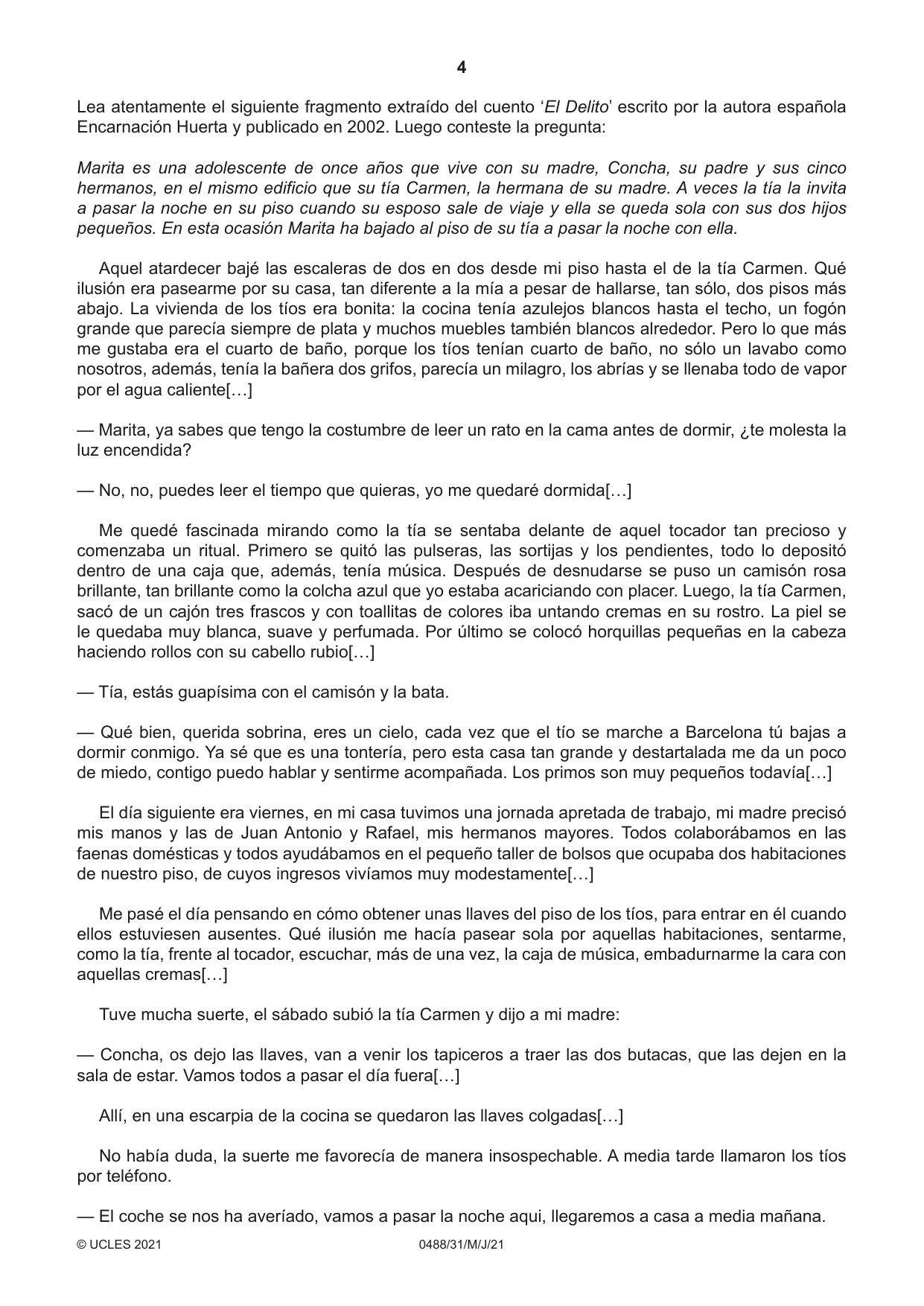 Cambridge IGCSE Spanish - Literature 0488 2021 May/June Paper 3 · Variant 1 question paper, page 4 of 8