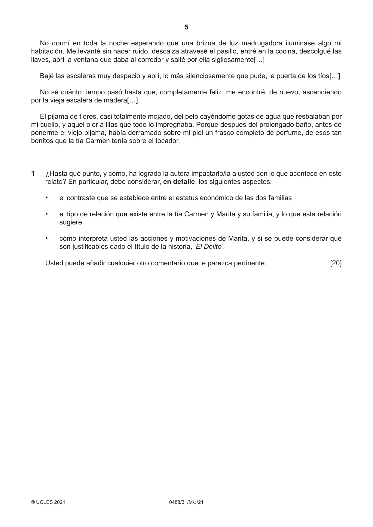 Cambridge IGCSE Spanish - Literature 0488 2021 May/June Paper 3 · Variant 1 question paper, page 5 of 8