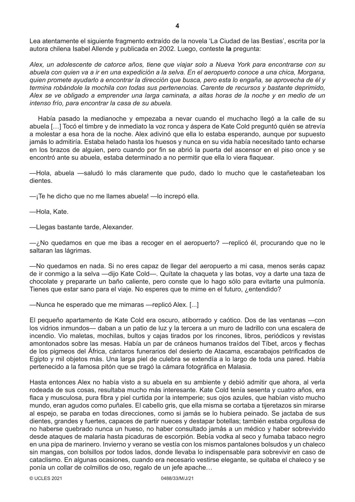 Cambridge IGCSE Spanish - Literature 0488 2021 May/June Paper 3 · Variant 3 question paper, page 4 of 8