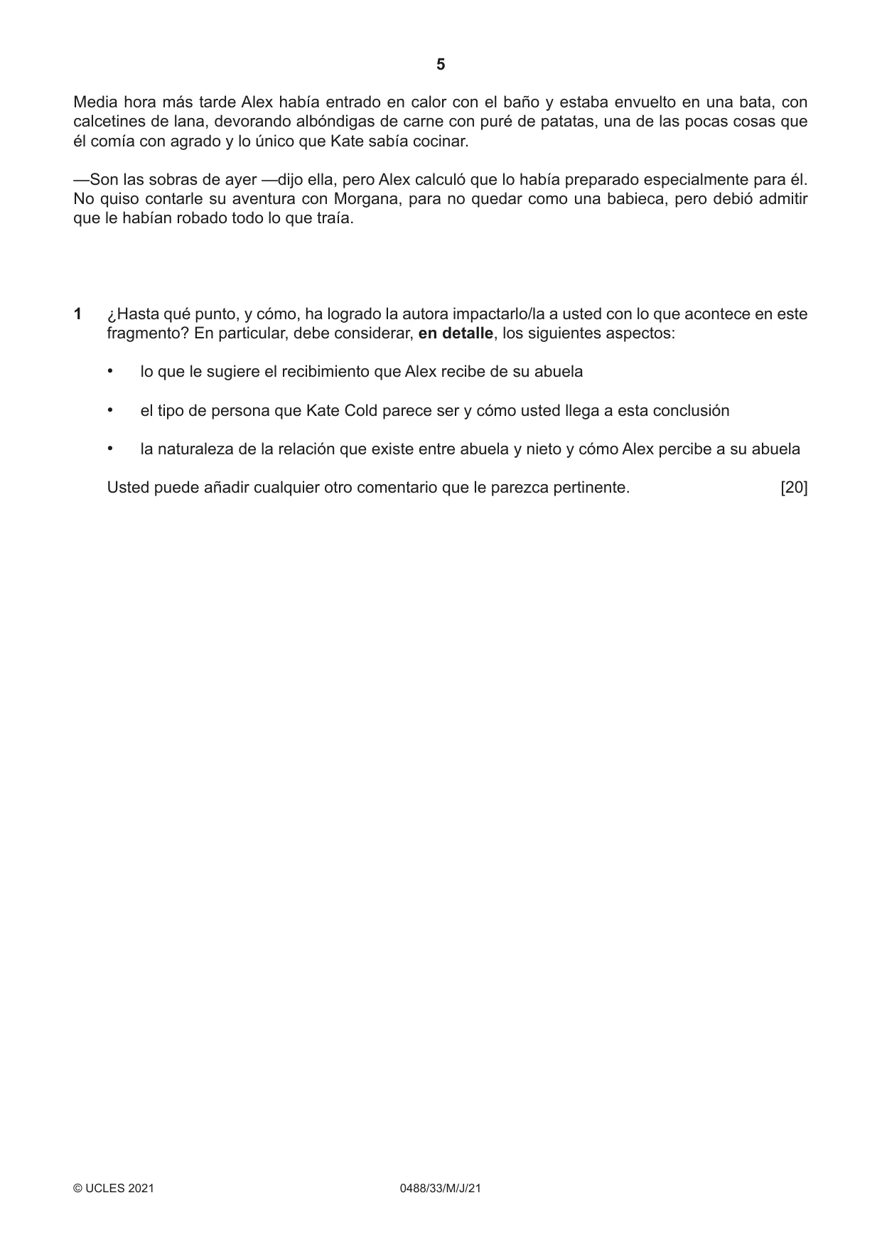 Cambridge IGCSE Spanish - Literature 0488 2021 May/June Paper 3 · Variant 3 question paper, page 5 of 8