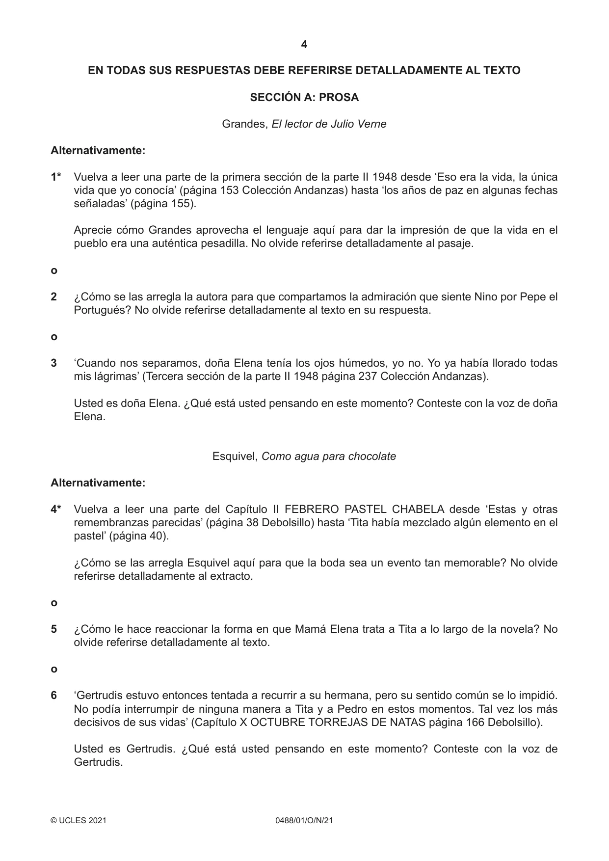 Cambridge IGCSE Spanish - Literature 0488 2021 Oct/Nov Paper 1 · Variant 0 question paper, page 4 of 12
