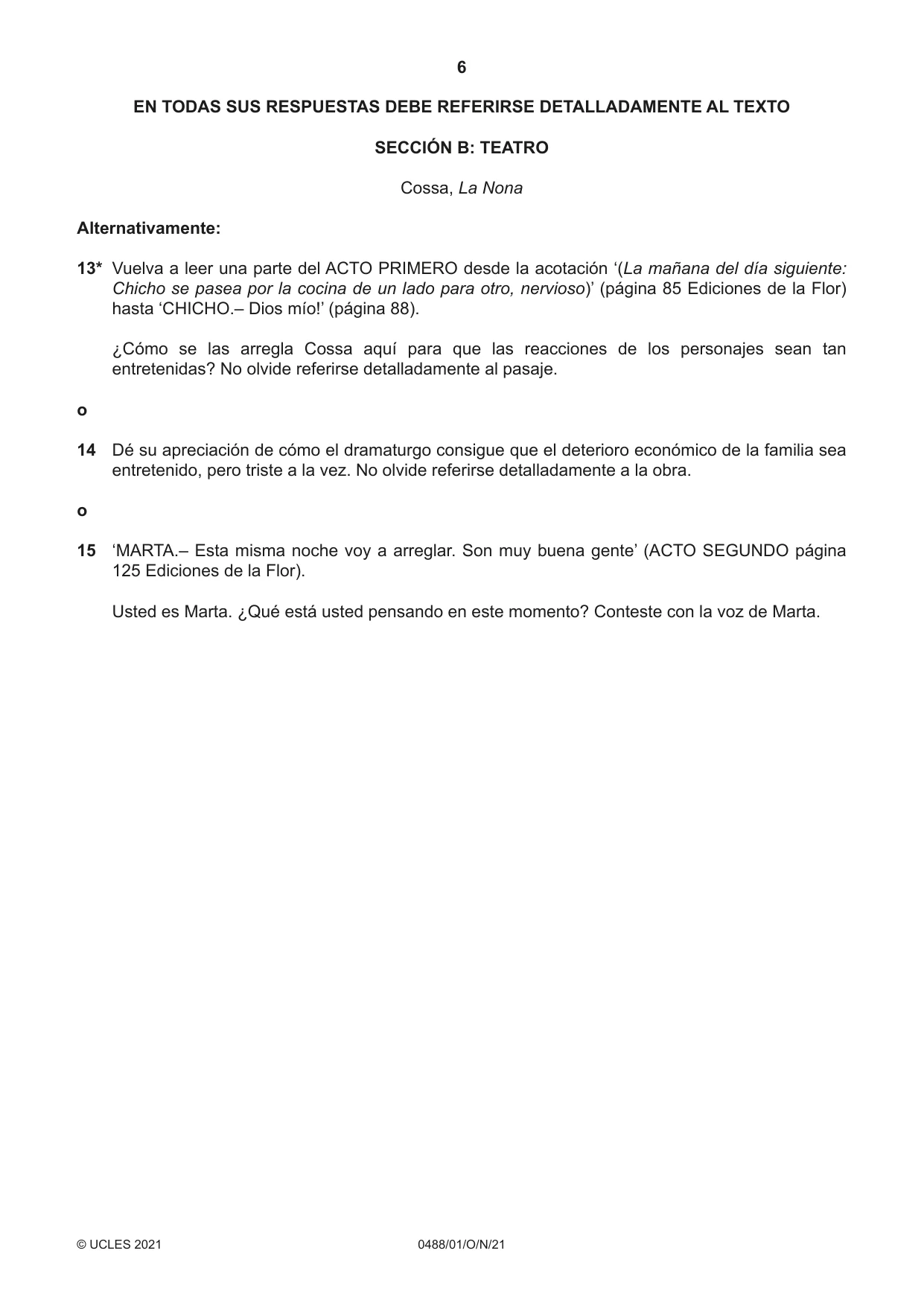 Cambridge IGCSE Spanish - Literature 0488 2021 Oct/Nov Paper 1 · Variant 0 question paper, page 6 of 12