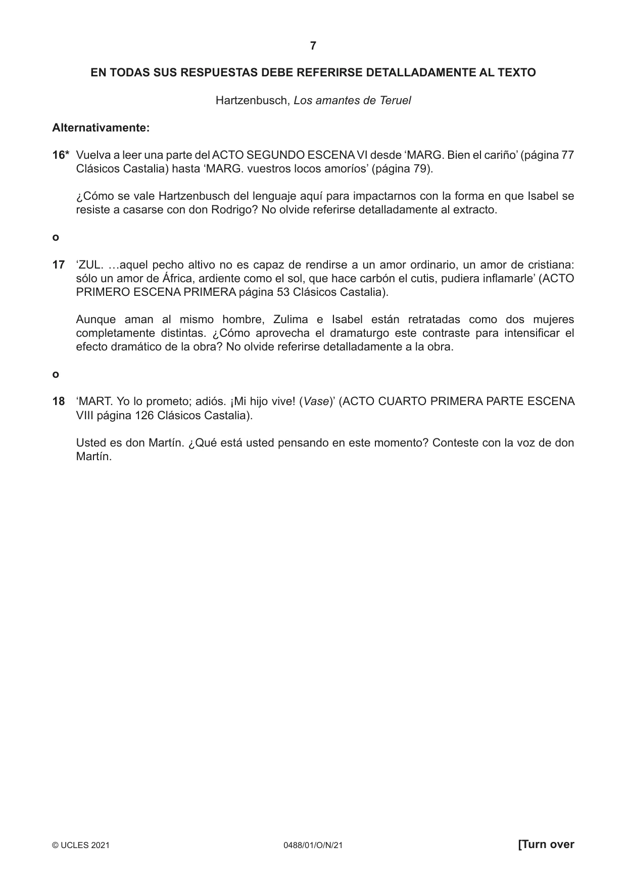 Cambridge IGCSE Spanish - Literature 0488 2021 Oct/Nov Paper 1 · Variant 0 question paper, page 7 of 12