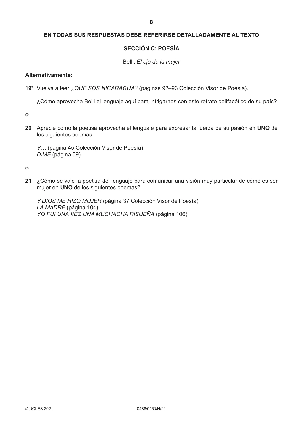 Cambridge IGCSE Spanish - Literature 0488 2021 Oct/Nov Paper 1 · Variant 0 question paper, page 8 of 12
