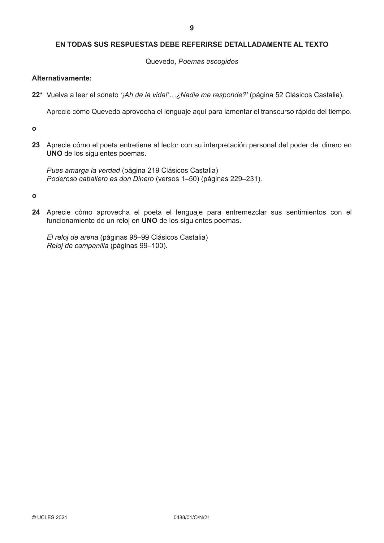 Cambridge IGCSE Spanish - Literature 0488 2021 Oct/Nov Paper 1 · Variant 0 question paper, page 9 of 12