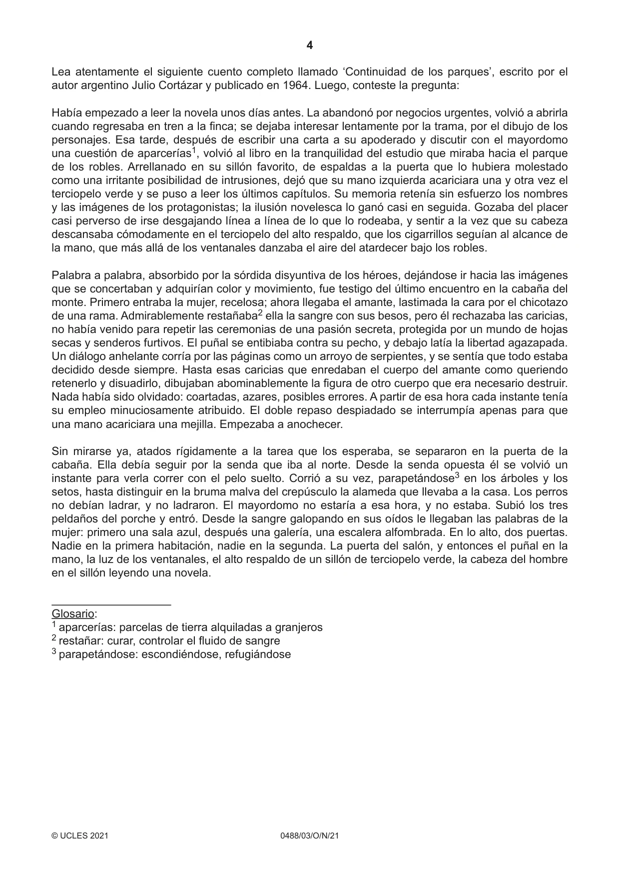 Cambridge IGCSE Spanish - Literature 0488 2021 Oct/Nov Paper 3 · Variant 0 question paper, page 4 of 8