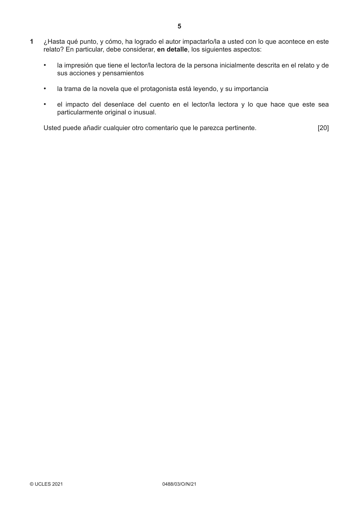 Cambridge IGCSE Spanish - Literature 0488 2021 Oct/Nov Paper 3 · Variant 0 question paper, page 5 of 8