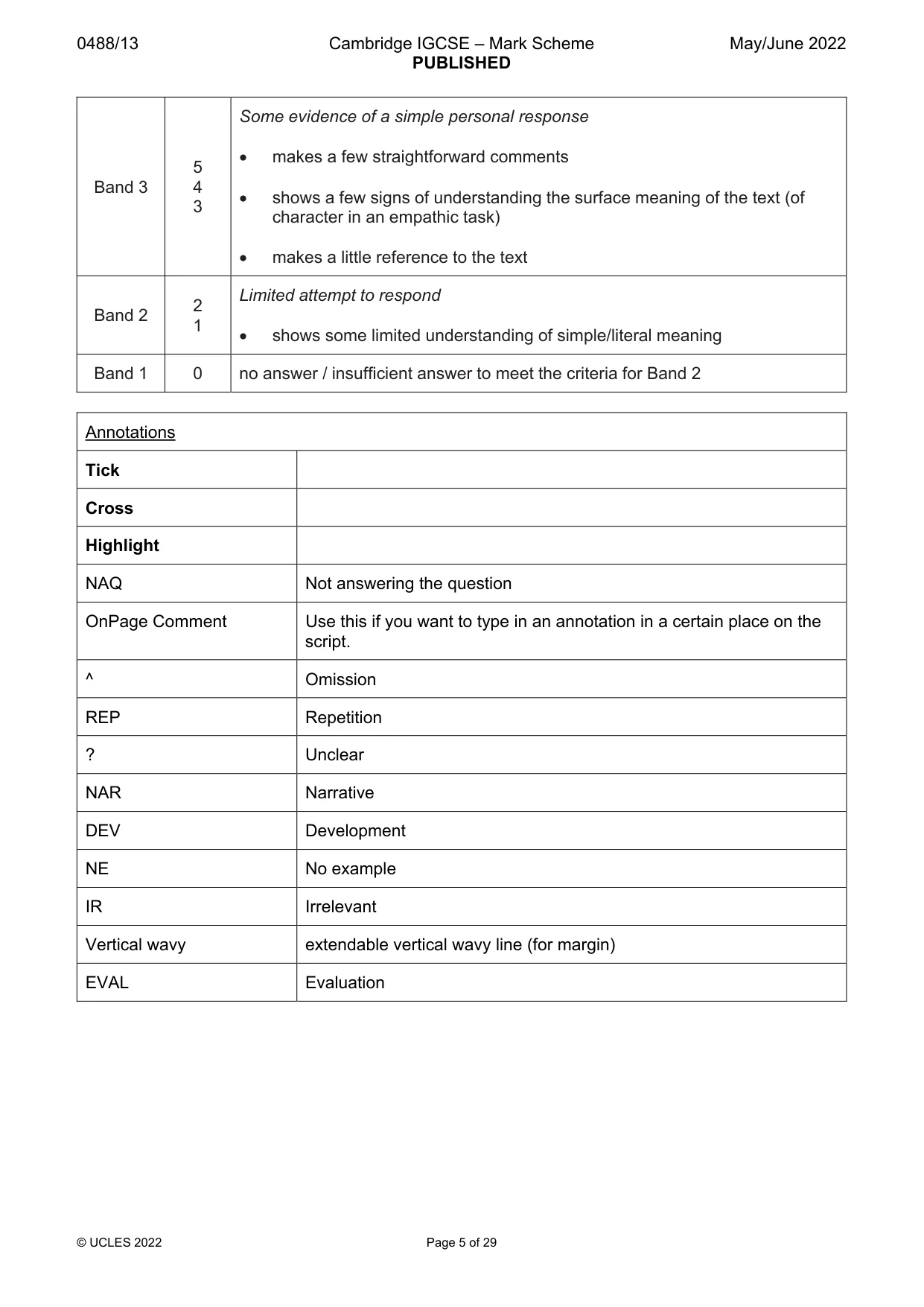 Mark scheme, page 5 of 29