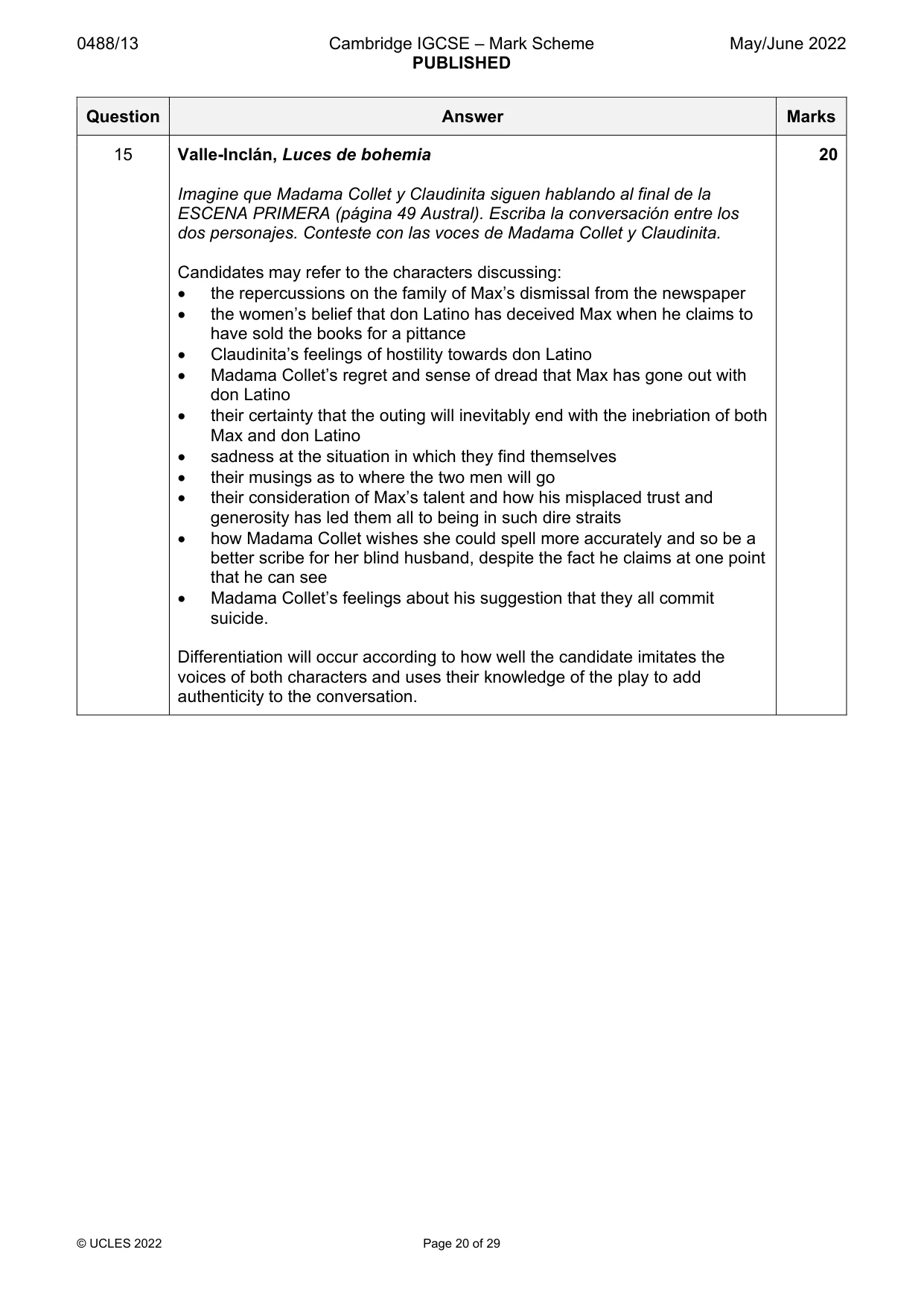 Mark scheme, page 20 of 29