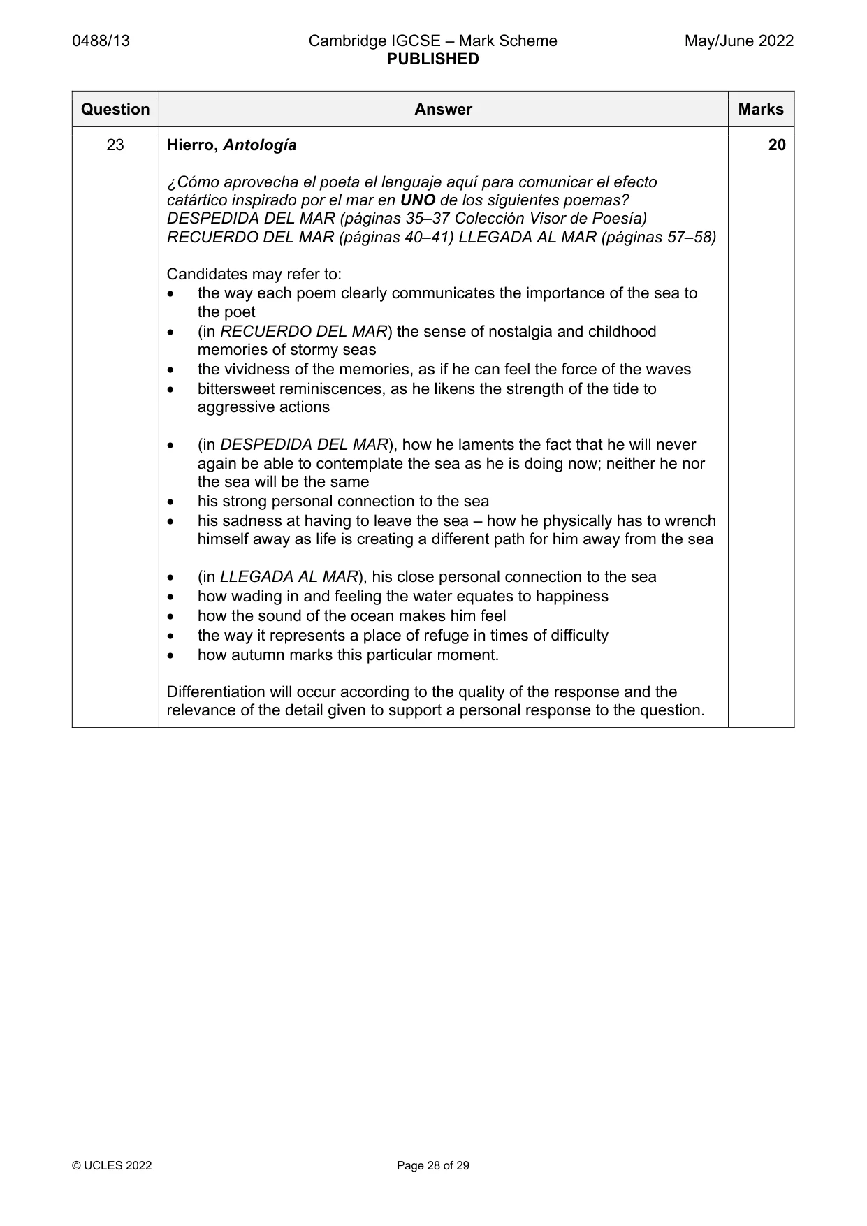 Mark scheme, page 28 of 29