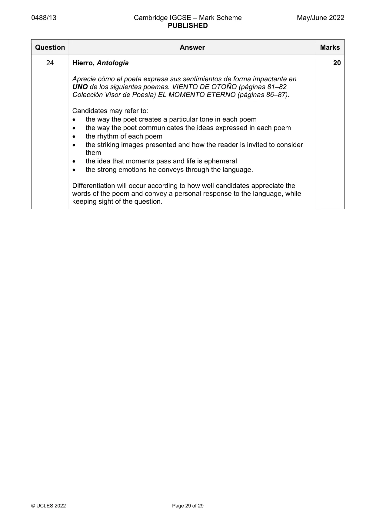 Mark scheme, page 29 of 29