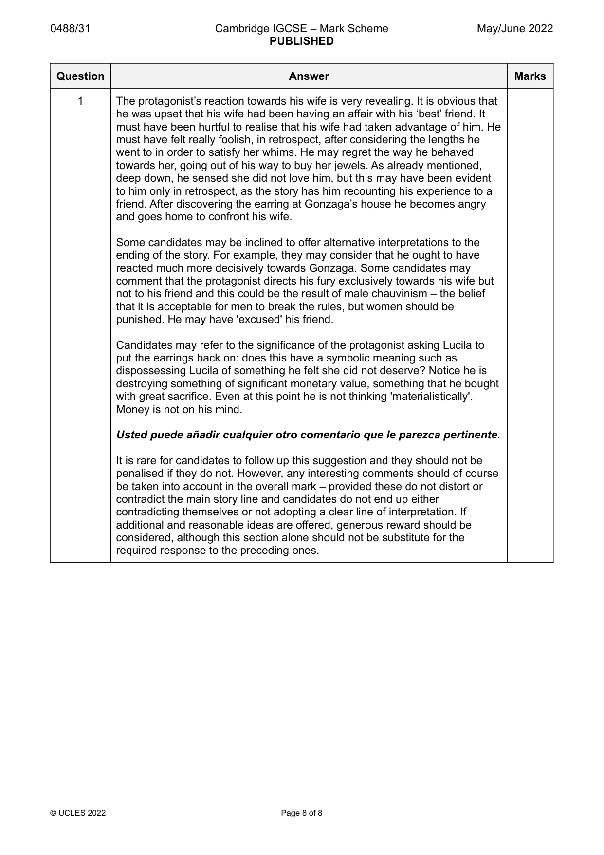 Mark scheme, page 8 of 8