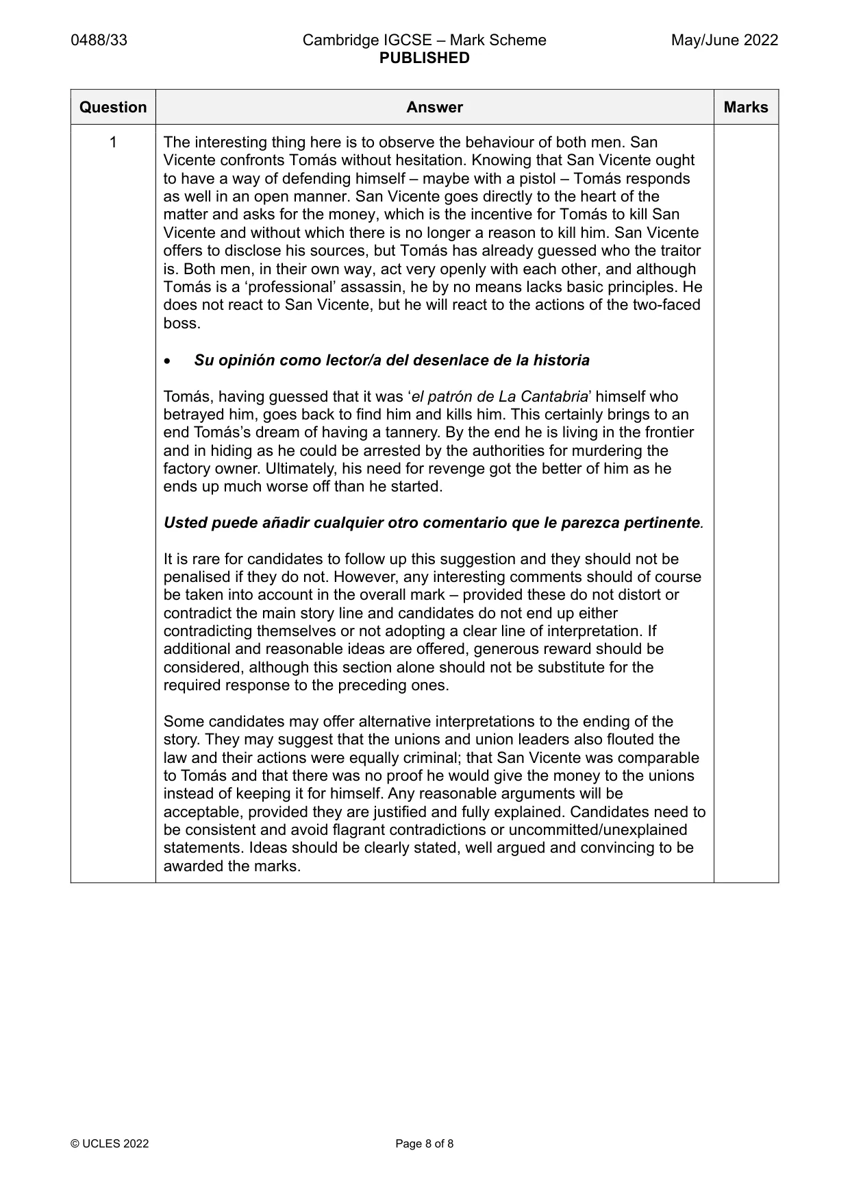 Mark scheme, page 8 of 8