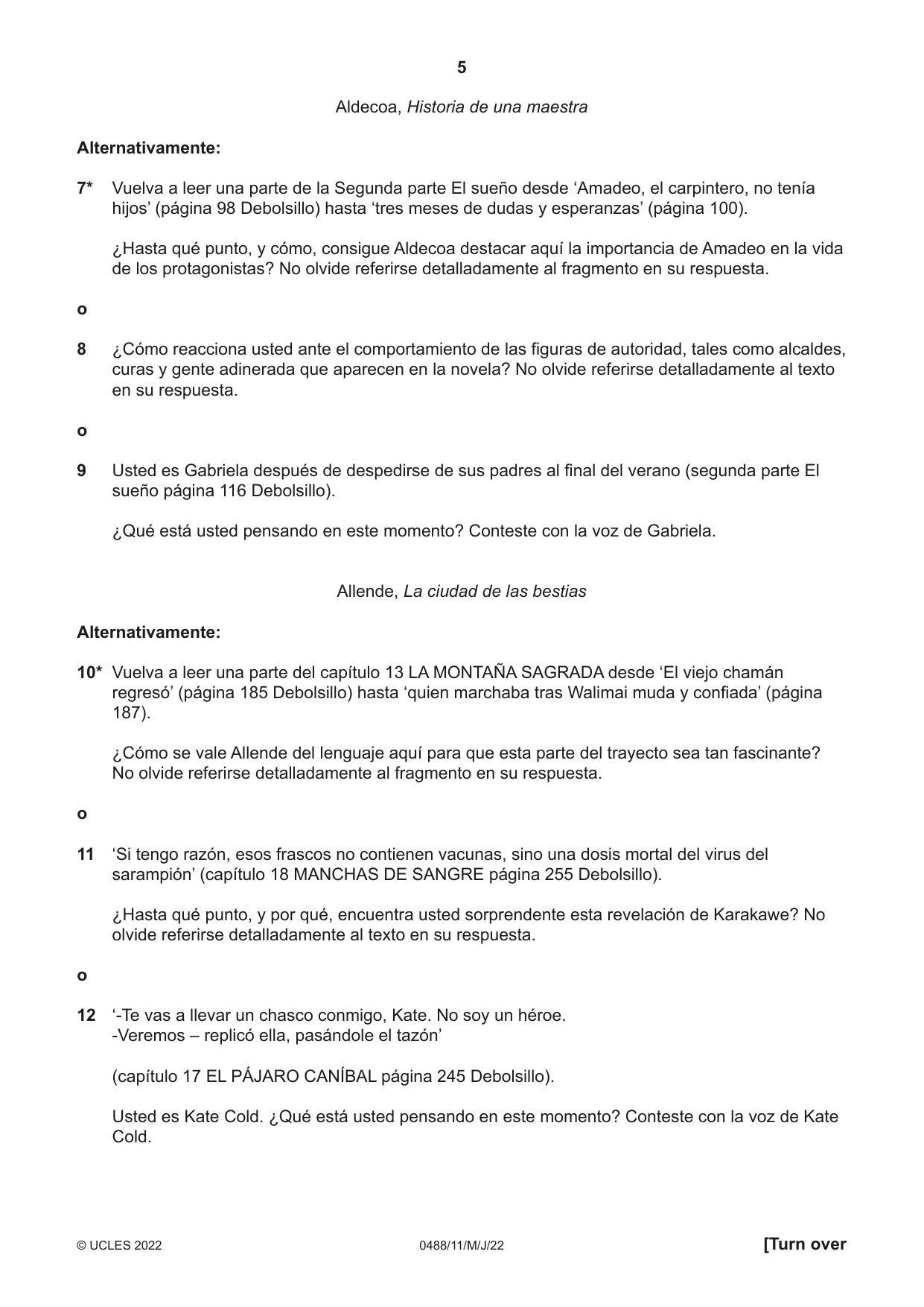Cambridge IGCSE Spanish - Literature 0488 2022 May/June Paper 1 · Variant 1 question paper, page 5 of 8