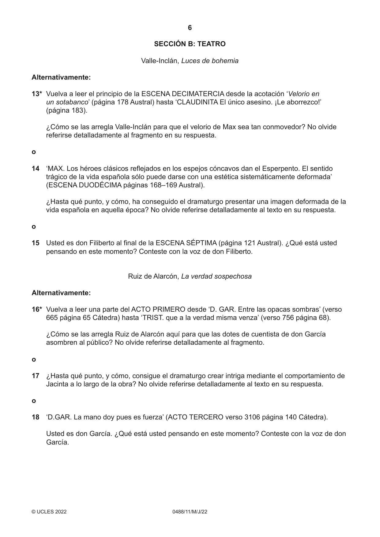 Cambridge IGCSE Spanish - Literature 0488 2022 May/June Paper 1 · Variant 1 question paper, page 6 of 8