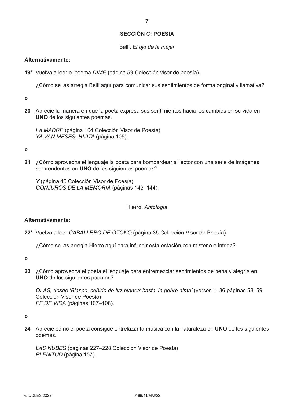Cambridge IGCSE Spanish - Literature 0488 2022 May/June Paper 1 · Variant 1 question paper, page 7 of 8