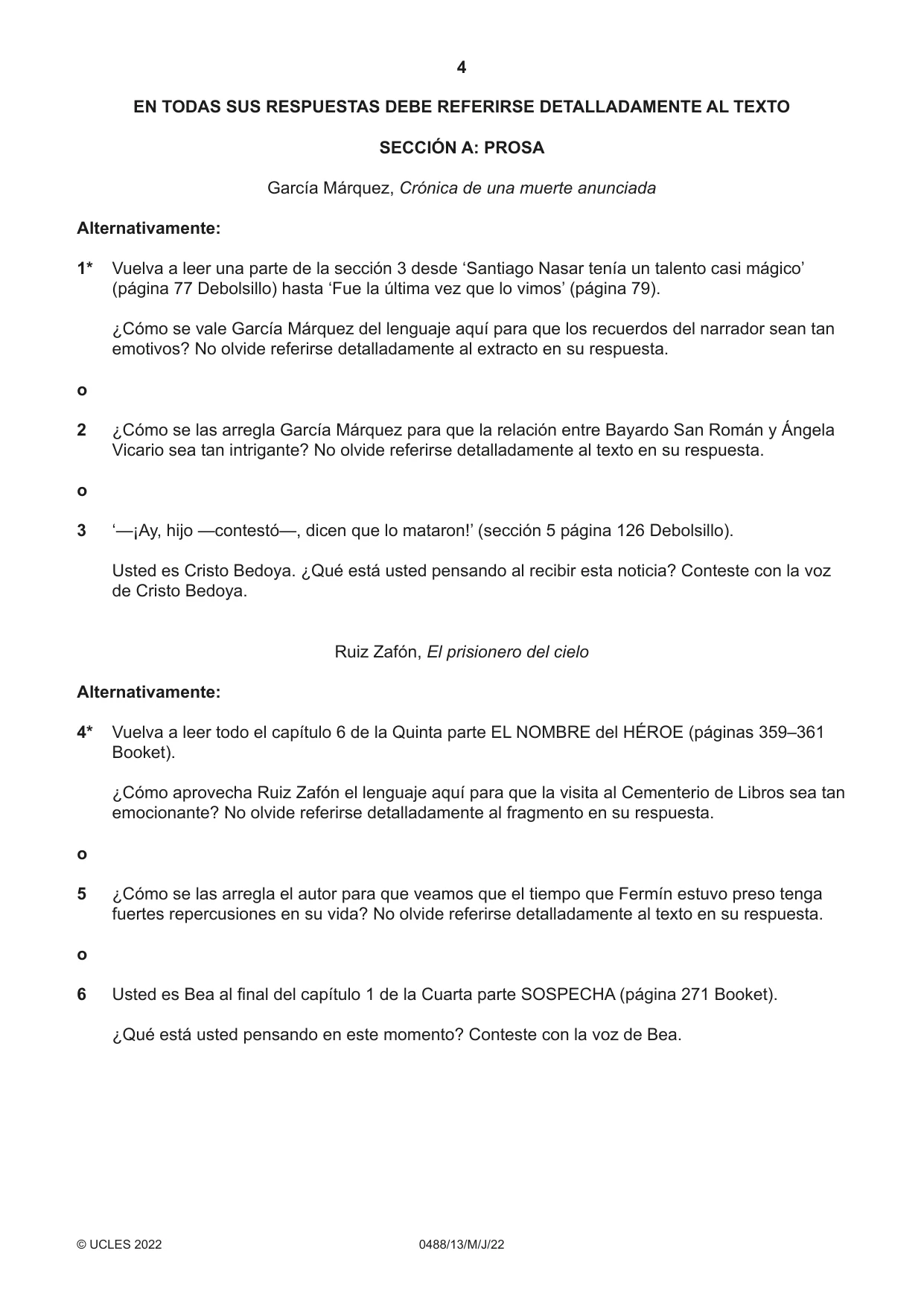 Cambridge IGCSE Spanish - Literature 0488 2022 May/June Paper 1 · Variant 3 question paper, page 4 of 8