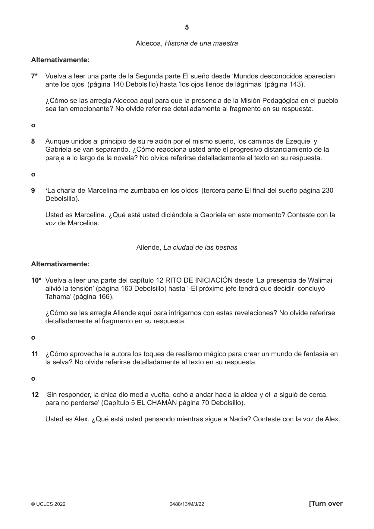 Cambridge IGCSE Spanish - Literature 0488 2022 May/June Paper 1 · Variant 3 question paper, page 5 of 8