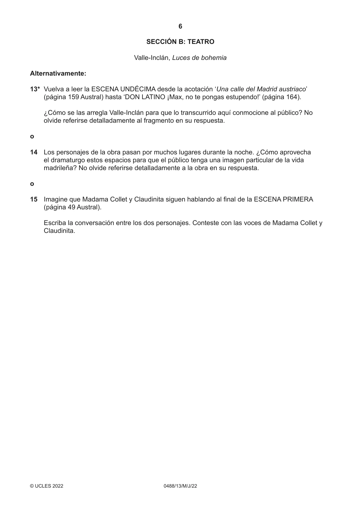 Cambridge IGCSE Spanish - Literature 0488 2022 May/June Paper 1 · Variant 3 question paper, page 6 of 8