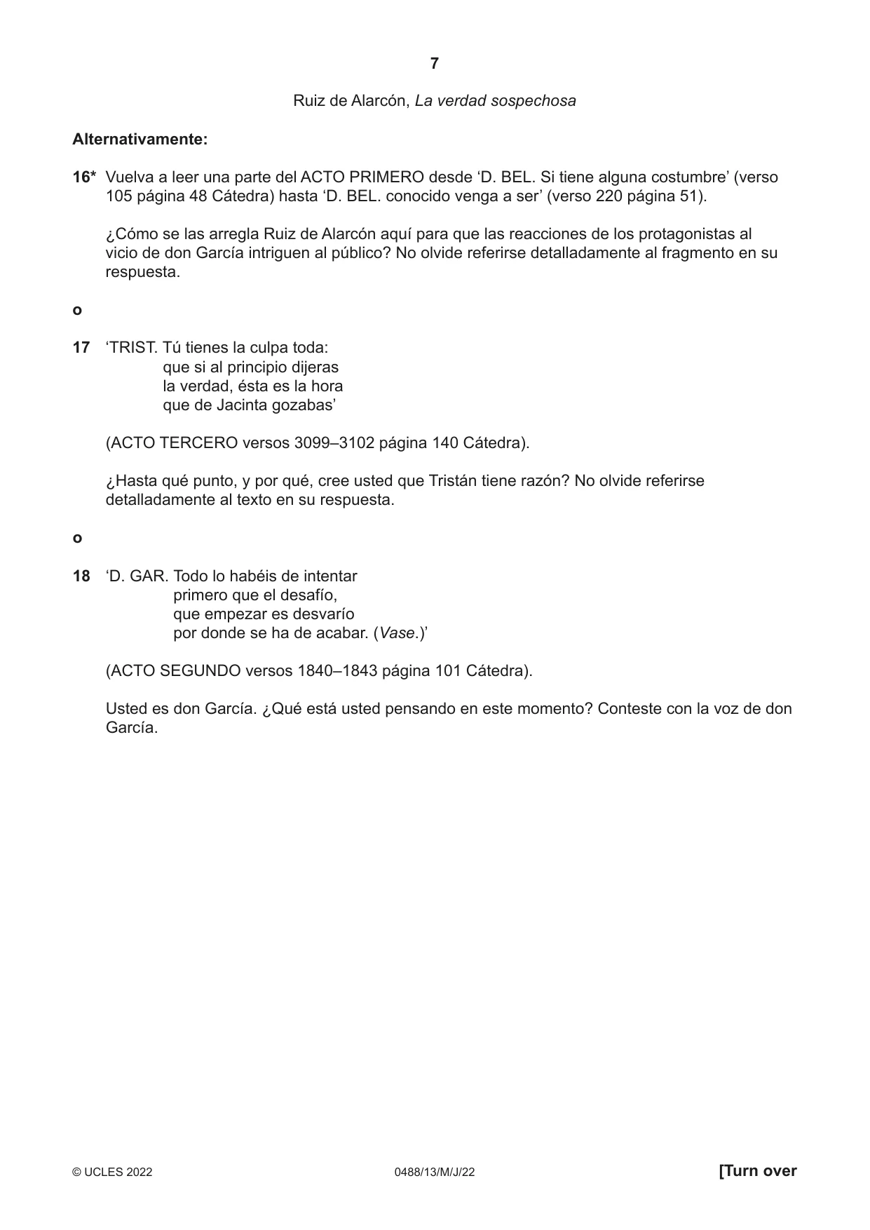 Cambridge IGCSE Spanish - Literature 0488 2022 May/June Paper 1 · Variant 3 question paper, page 7 of 8