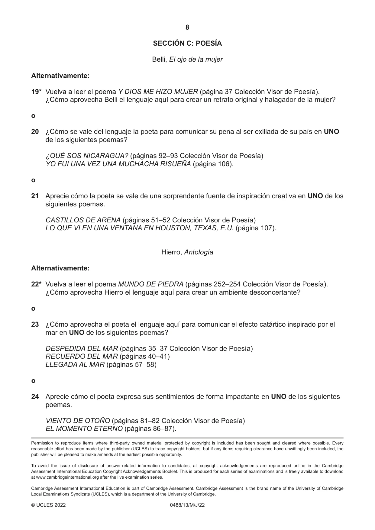 Cambridge IGCSE Spanish - Literature 0488 2022 May/June Paper 1 · Variant 3 question paper, page 8 of 8