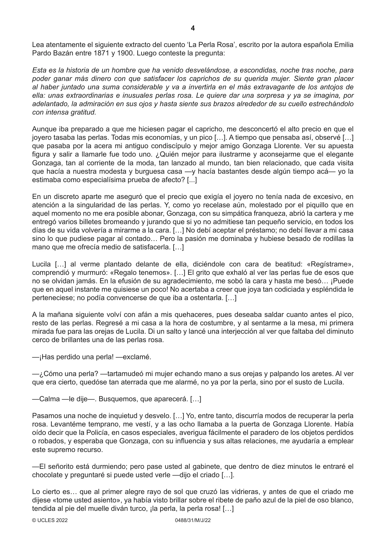 Cambridge IGCSE Spanish - Literature 0488 2022 May/June Paper 3 · Variant 1 question paper, page 4 of 8