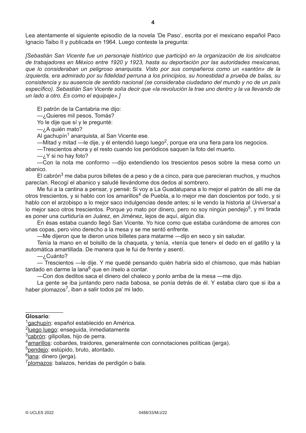 Cambridge IGCSE Spanish - Literature 0488 2022 May/June Paper 3 · Variant 3 question paper, page 4 of 8