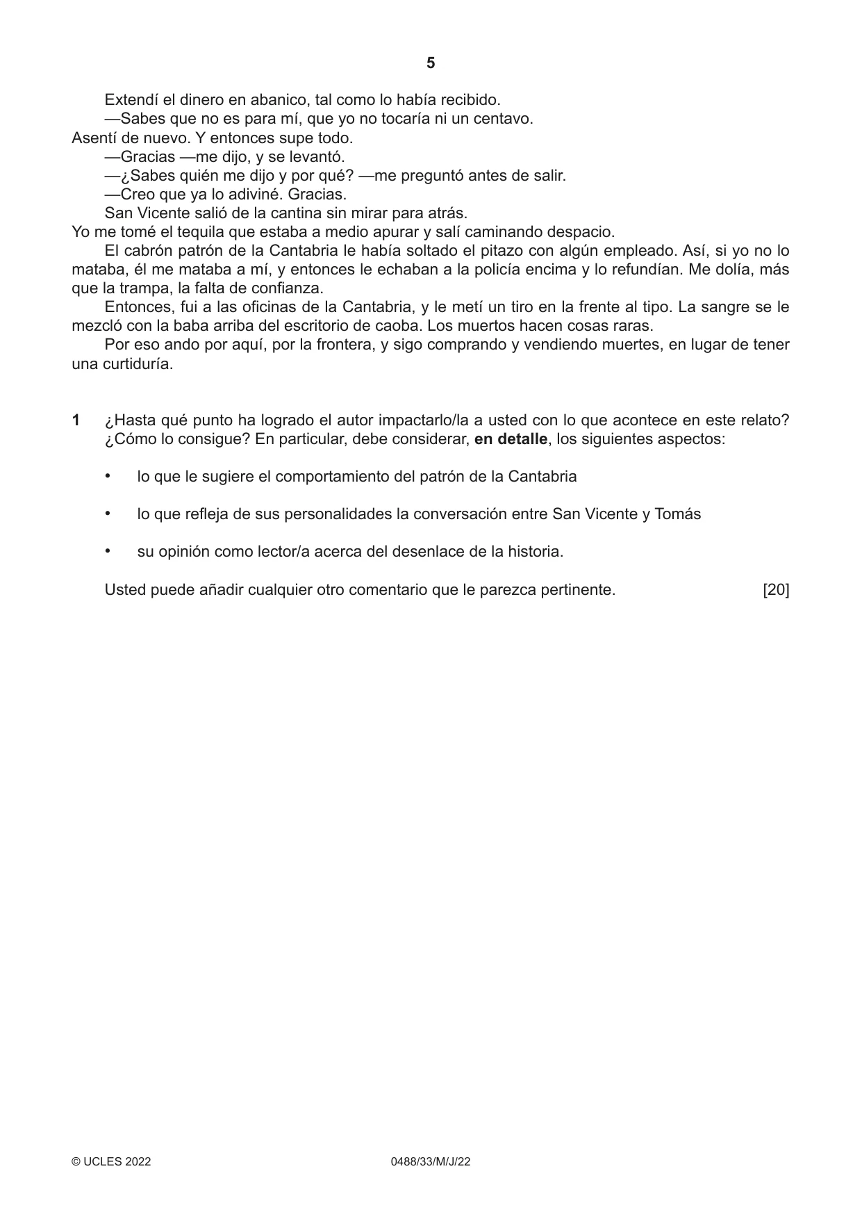 Cambridge IGCSE Spanish - Literature 0488 2022 May/June Paper 3 · Variant 3 question paper, page 5 of 8