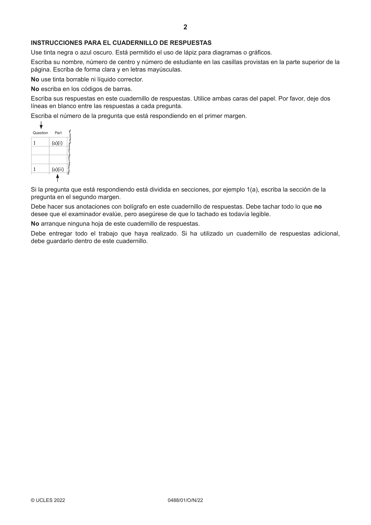 Cambridge IGCSE Spanish - Literature 0488 2022 Oct/Nov Paper 1 · Variant 0 question paper, page 2 of 8