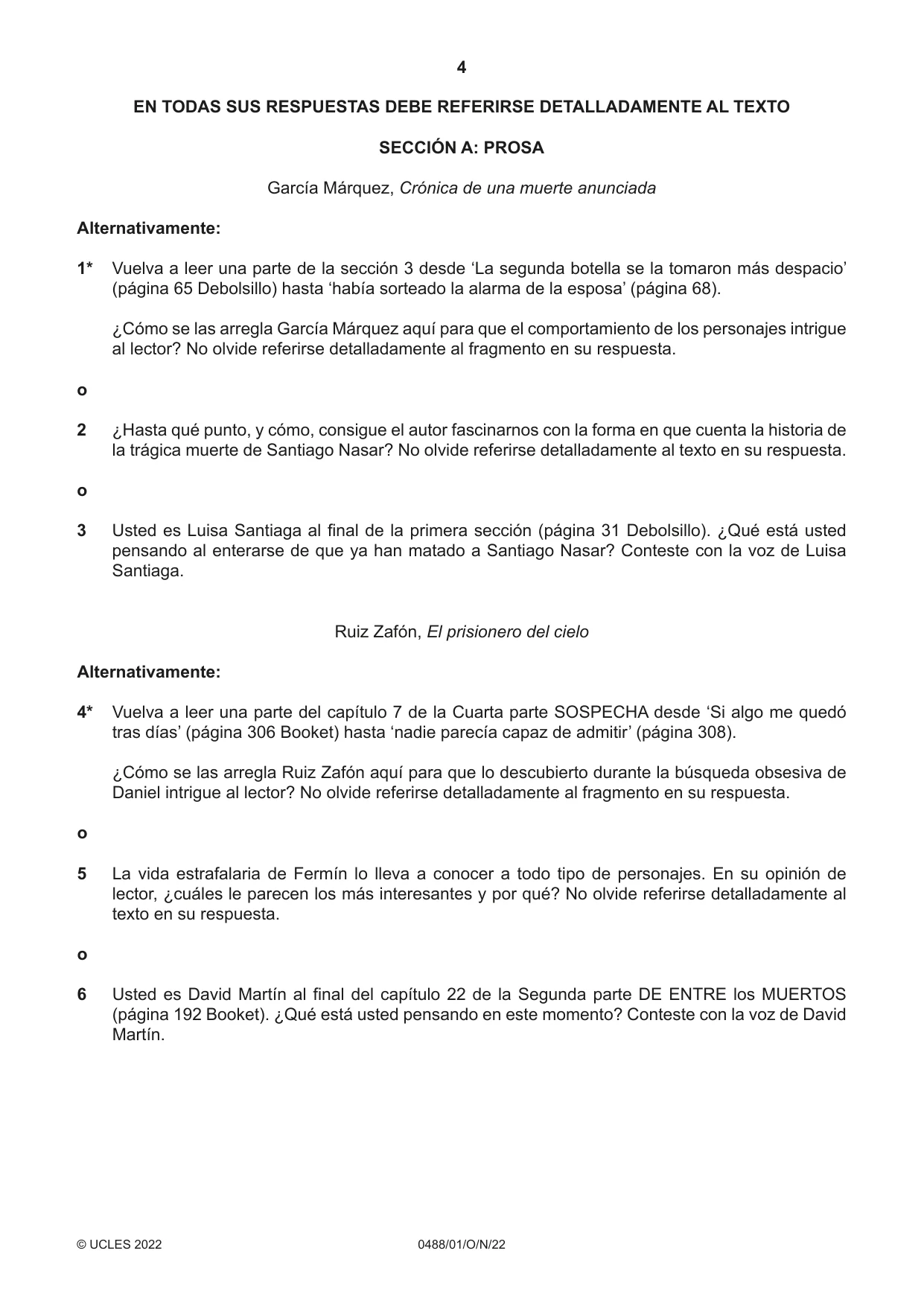 Cambridge IGCSE Spanish - Literature 0488 2022 Oct/Nov Paper 1 · Variant 0 question paper, page 4 of 8