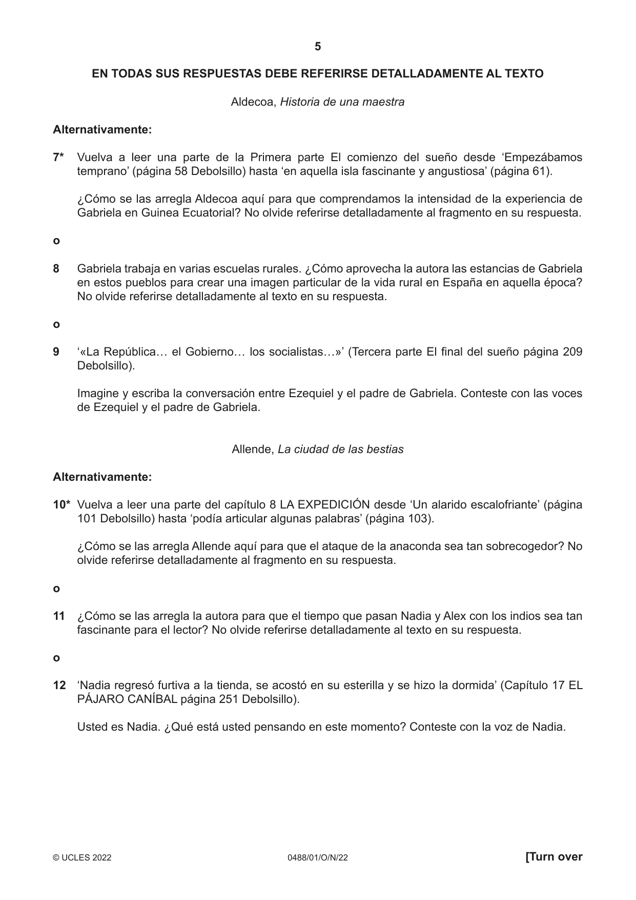 Cambridge IGCSE Spanish - Literature 0488 2022 Oct/Nov Paper 1 · Variant 0 question paper, page 5 of 8