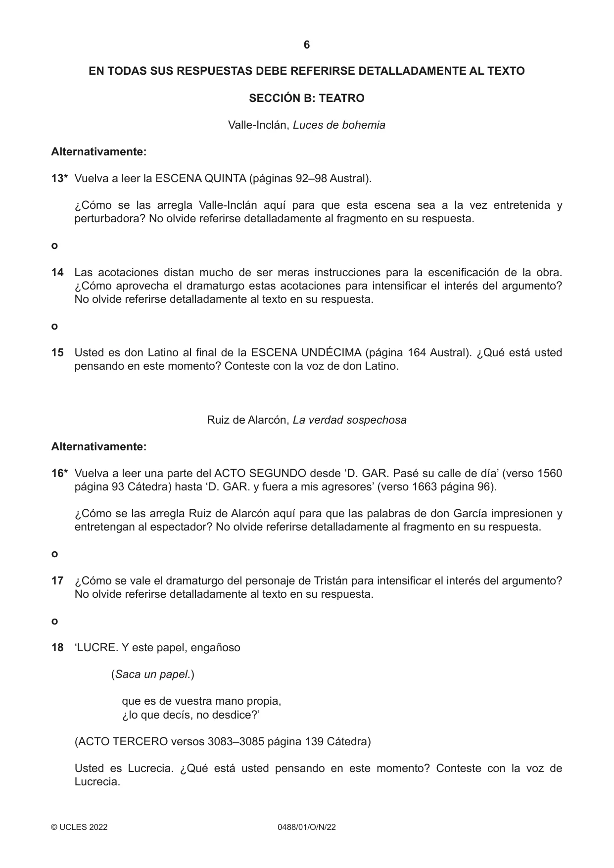 Cambridge IGCSE Spanish - Literature 0488 2022 Oct/Nov Paper 1 · Variant 0 question paper, page 6 of 8