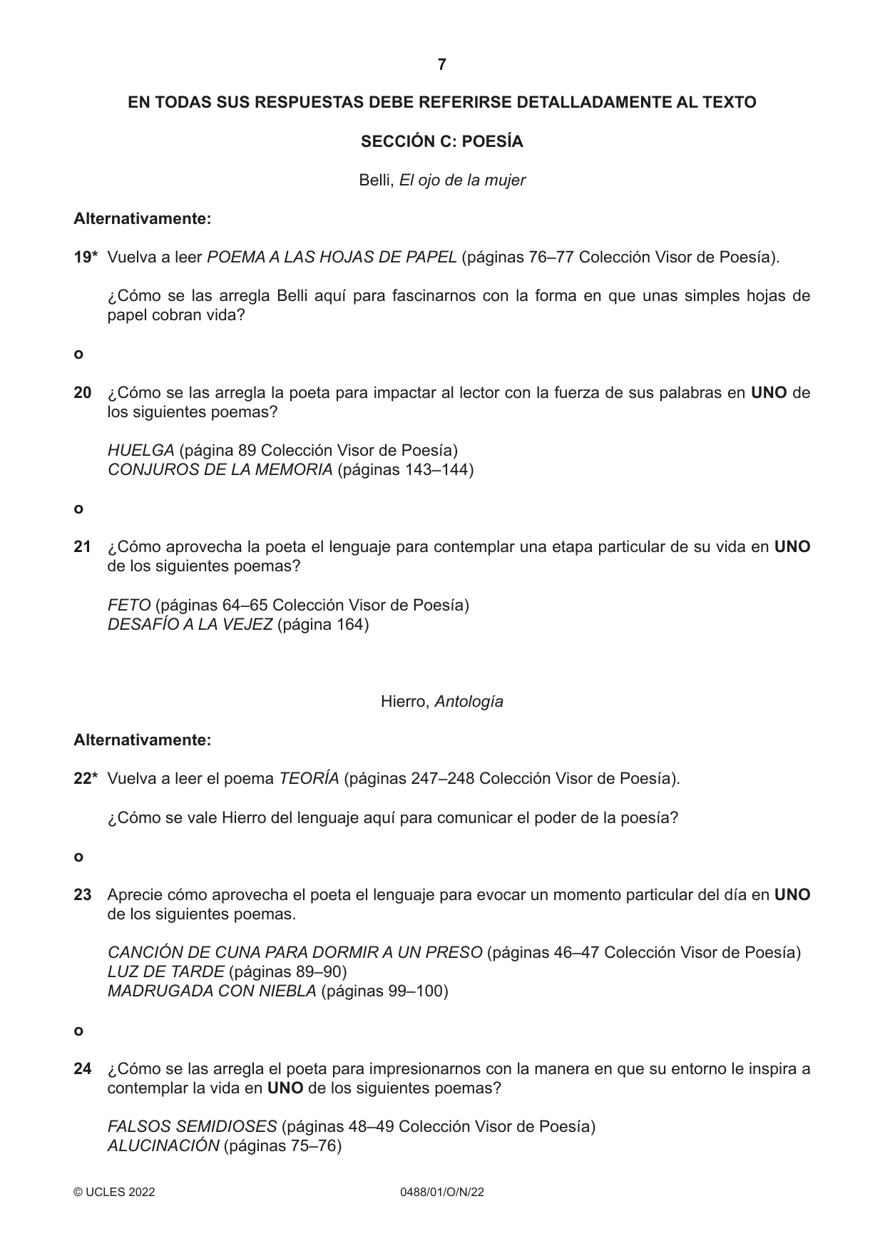 Cambridge IGCSE Spanish - Literature 0488 2022 Oct/Nov Paper 1 · Variant 0 question paper, page 7 of 8