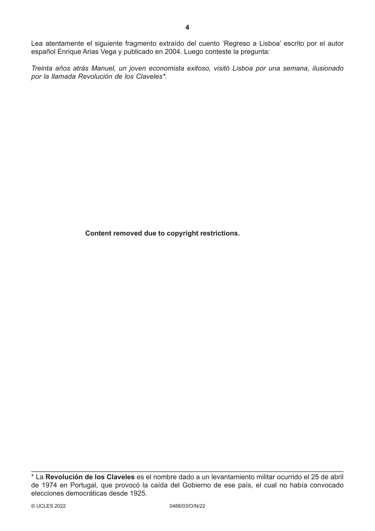 Cambridge IGCSE Spanish - Literature 0488 2022 Oct/Nov Paper 3 · Variant 0 question paper, page 4 of 8