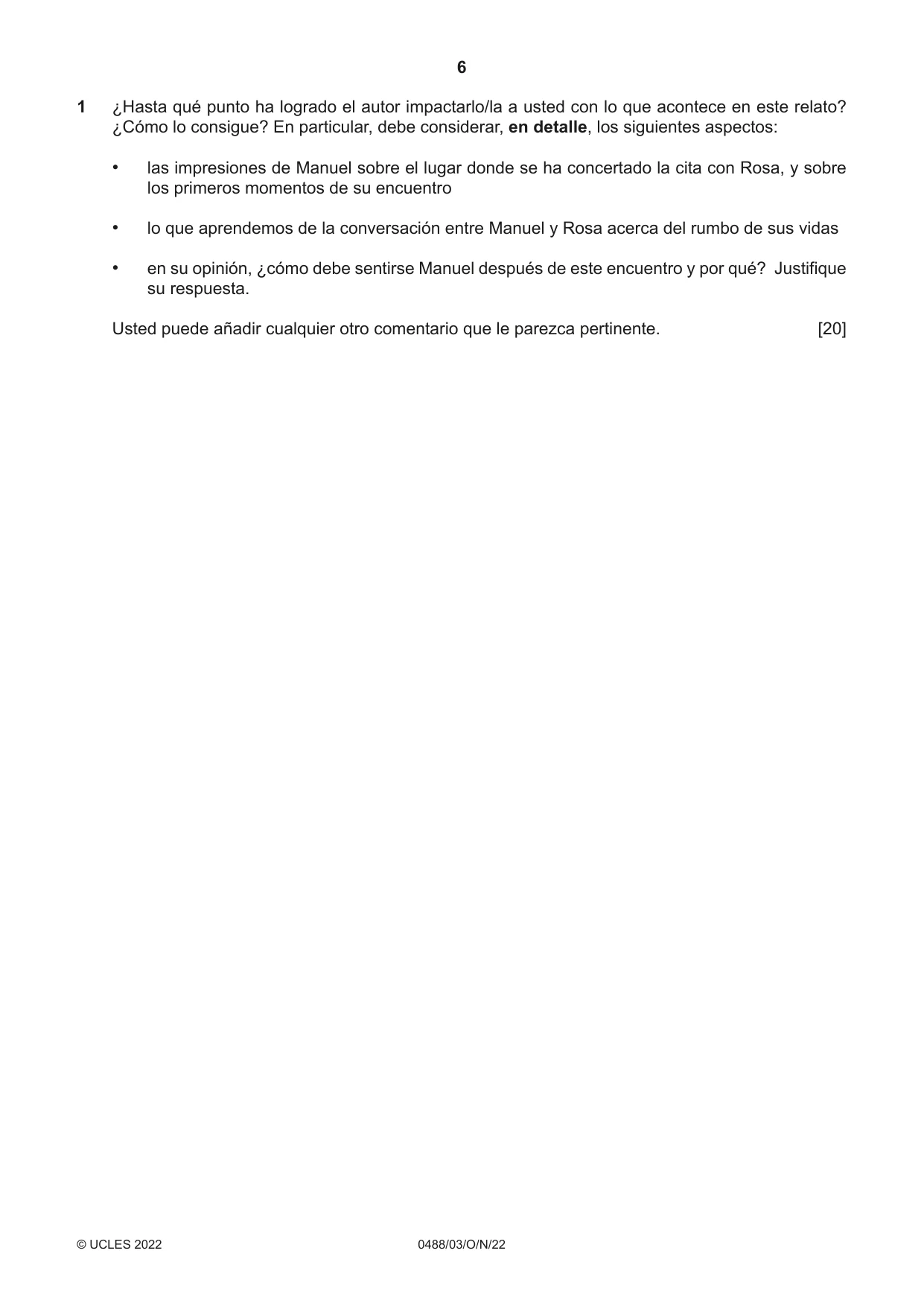 Cambridge IGCSE Spanish - Literature 0488 2022 Oct/Nov Paper 3 · Variant 0 question paper, page 6 of 8