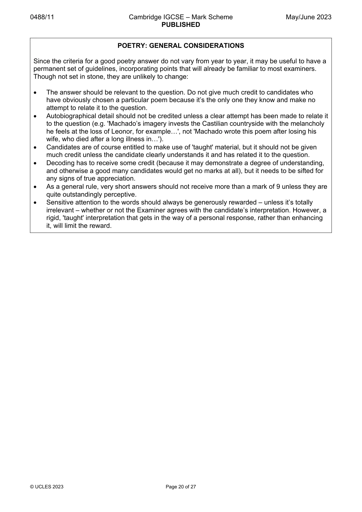 Mark scheme, page 20 of 27