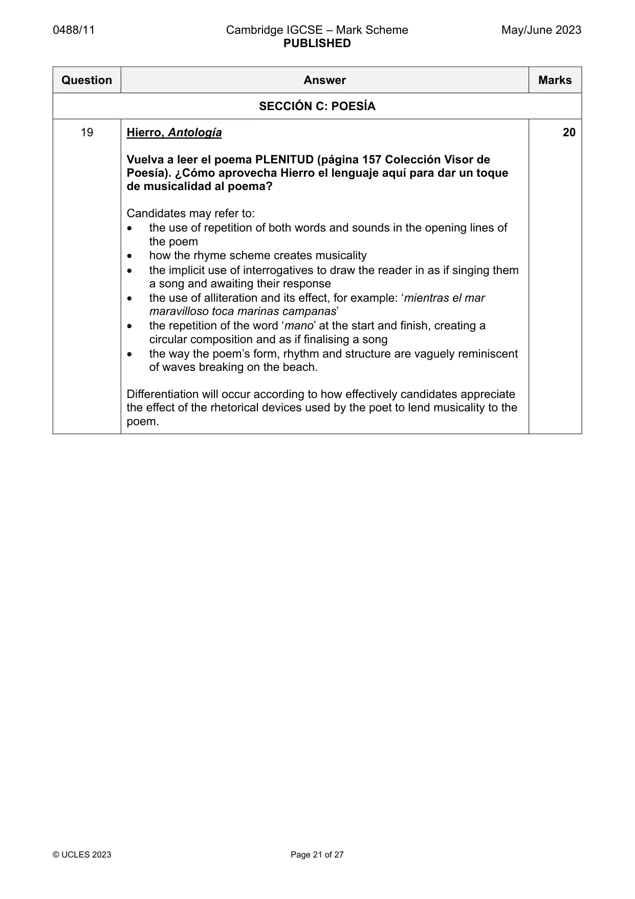 Mark scheme, page 21 of 27