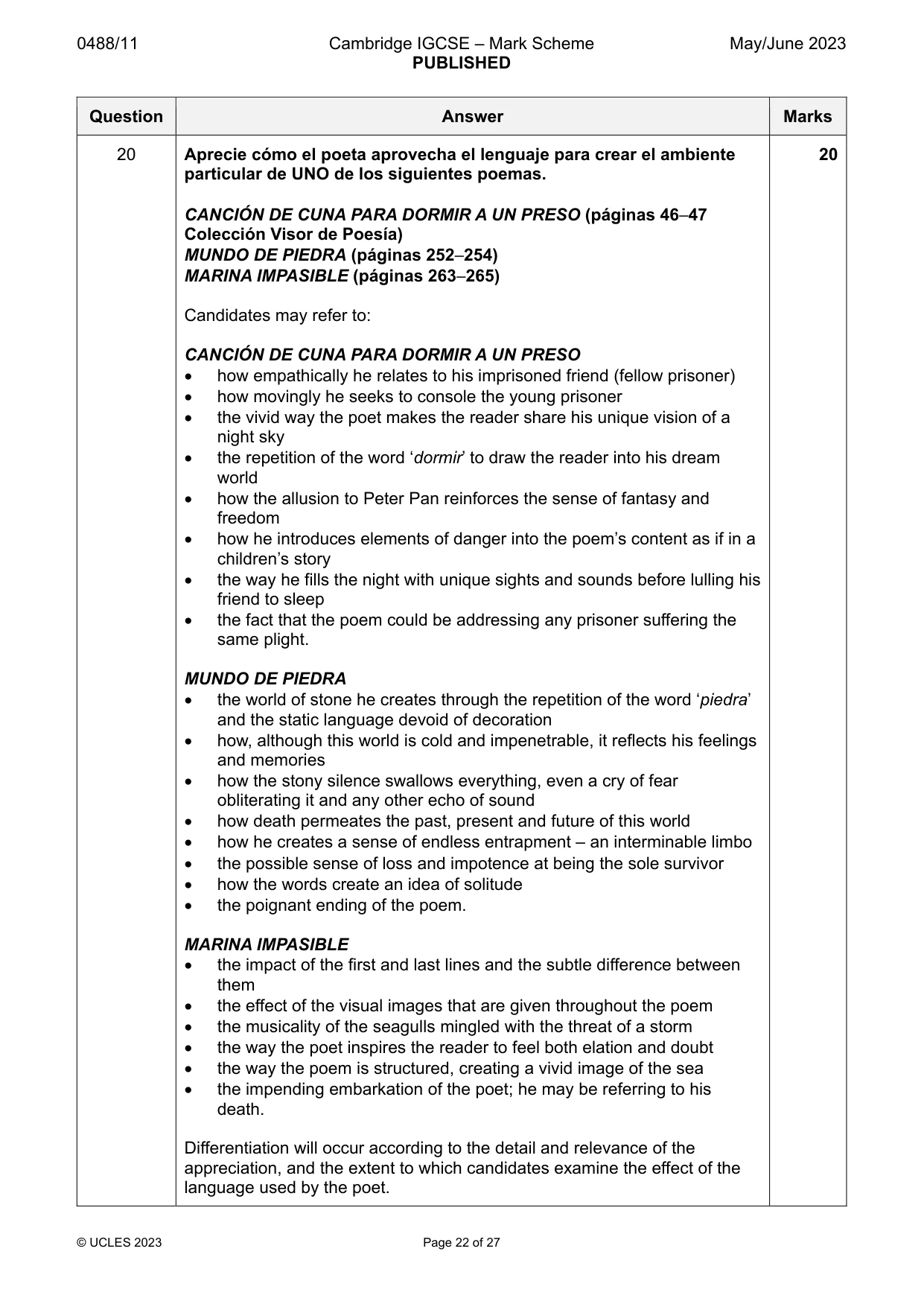 Mark scheme, page 22 of 27