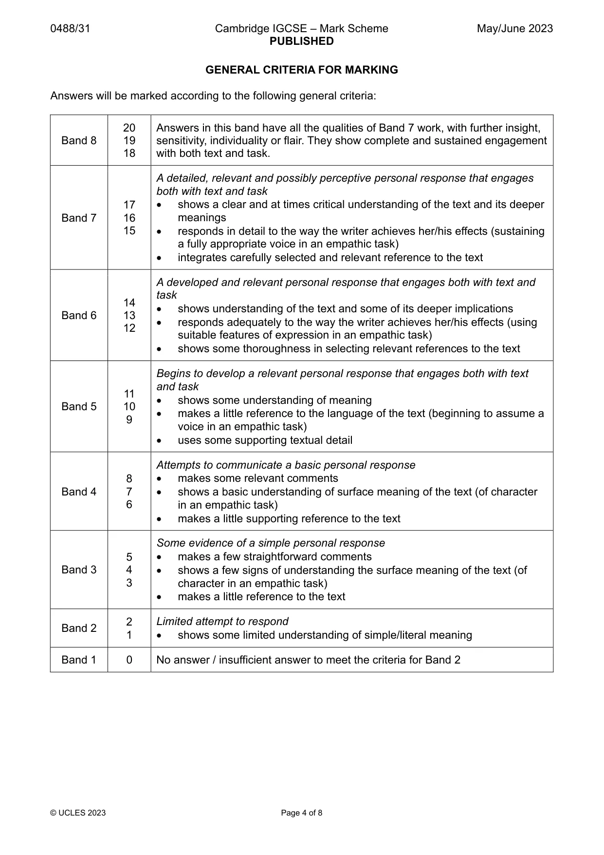 Mark scheme, page 4 of 8