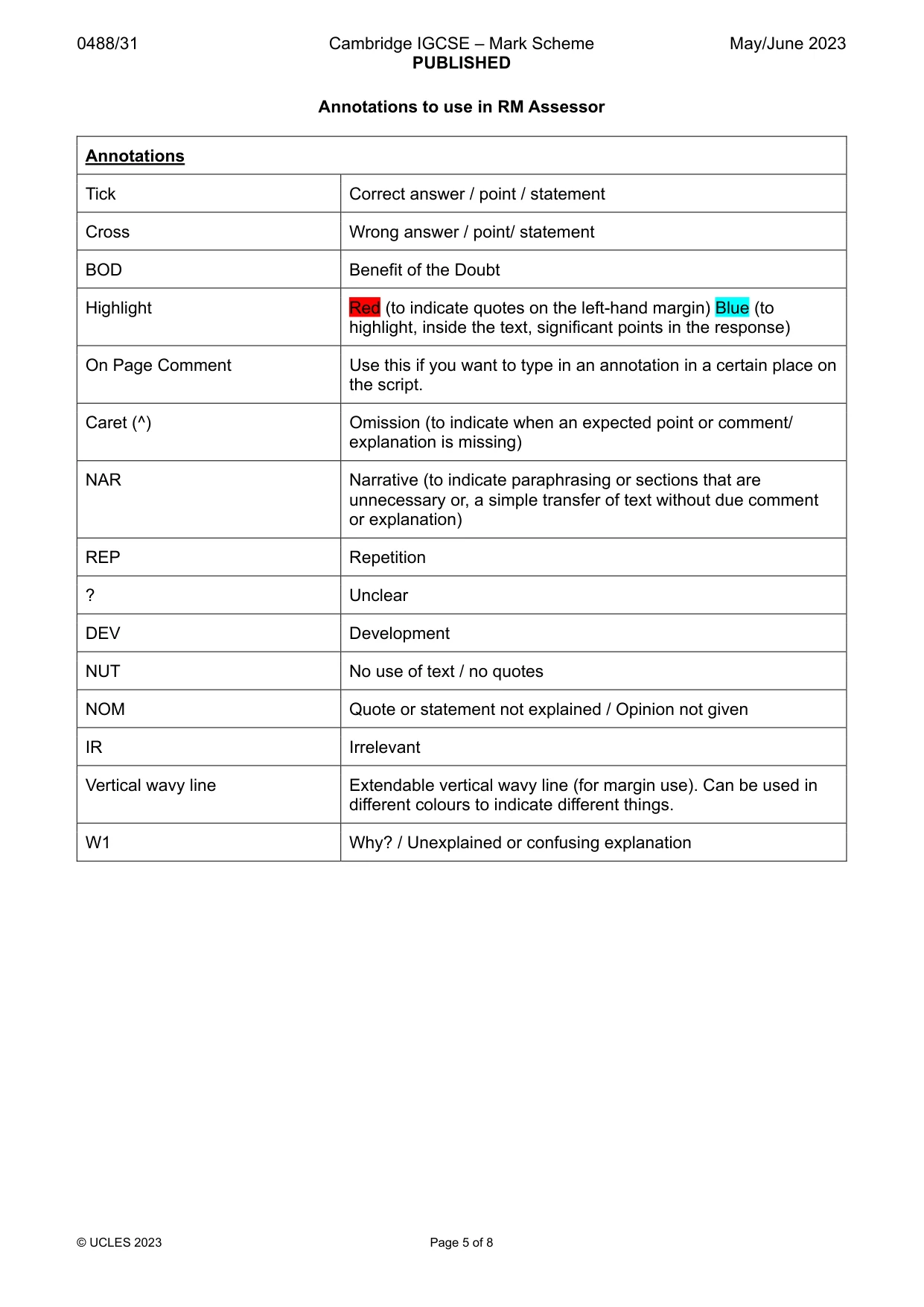 Mark scheme, page 5 of 8