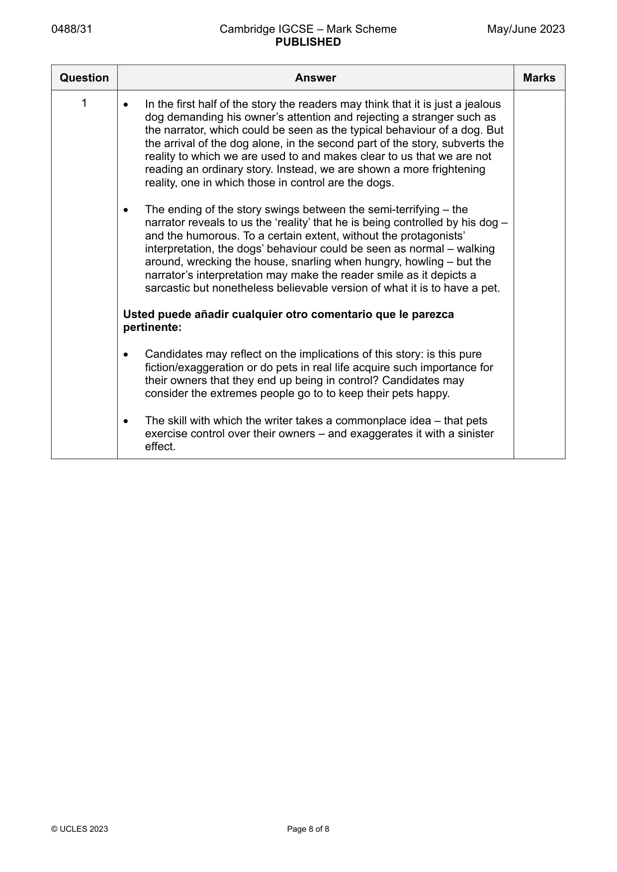 Mark scheme, page 8 of 8