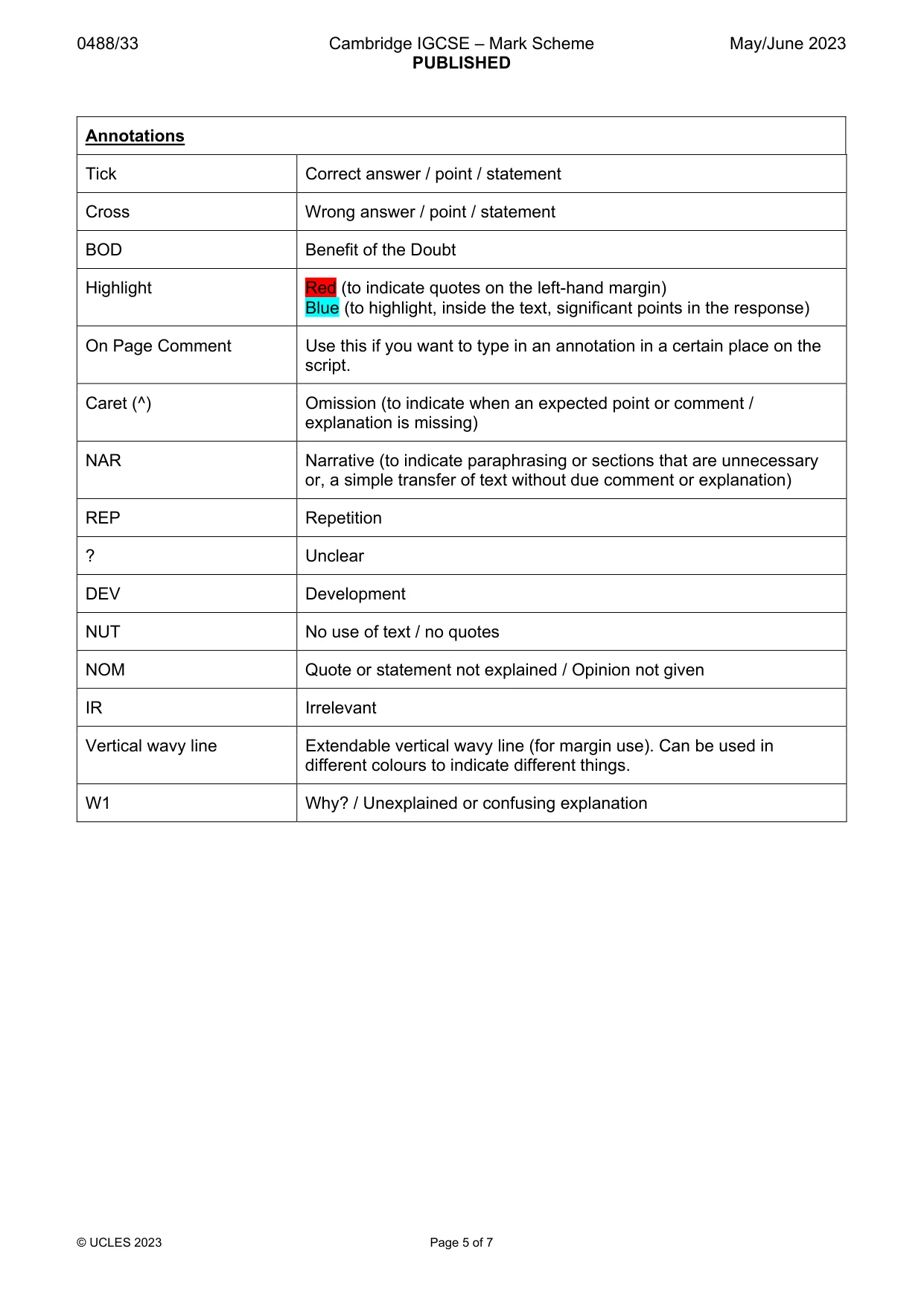 Mark scheme, page 5 of 7