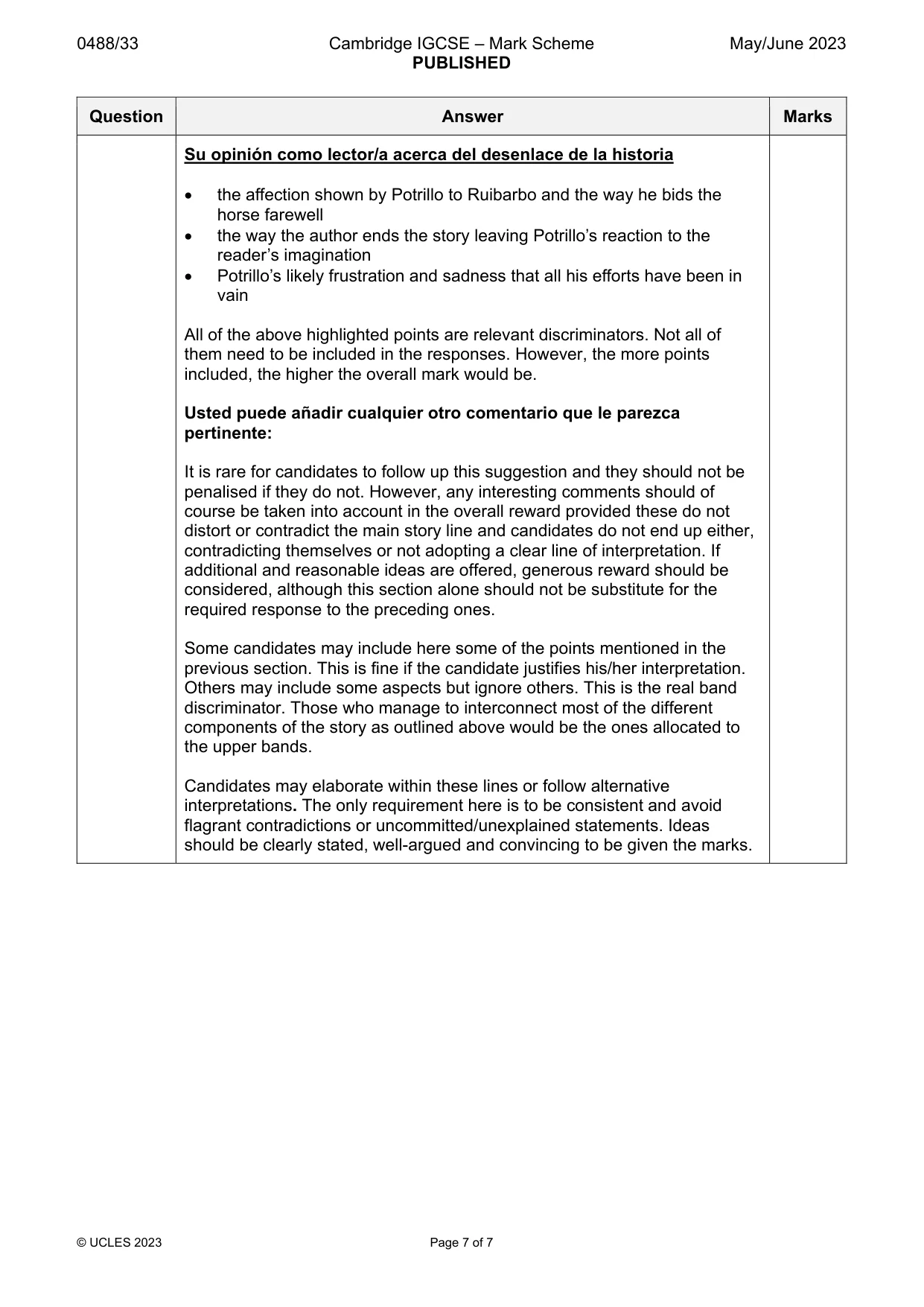 Mark scheme, page 7 of 7