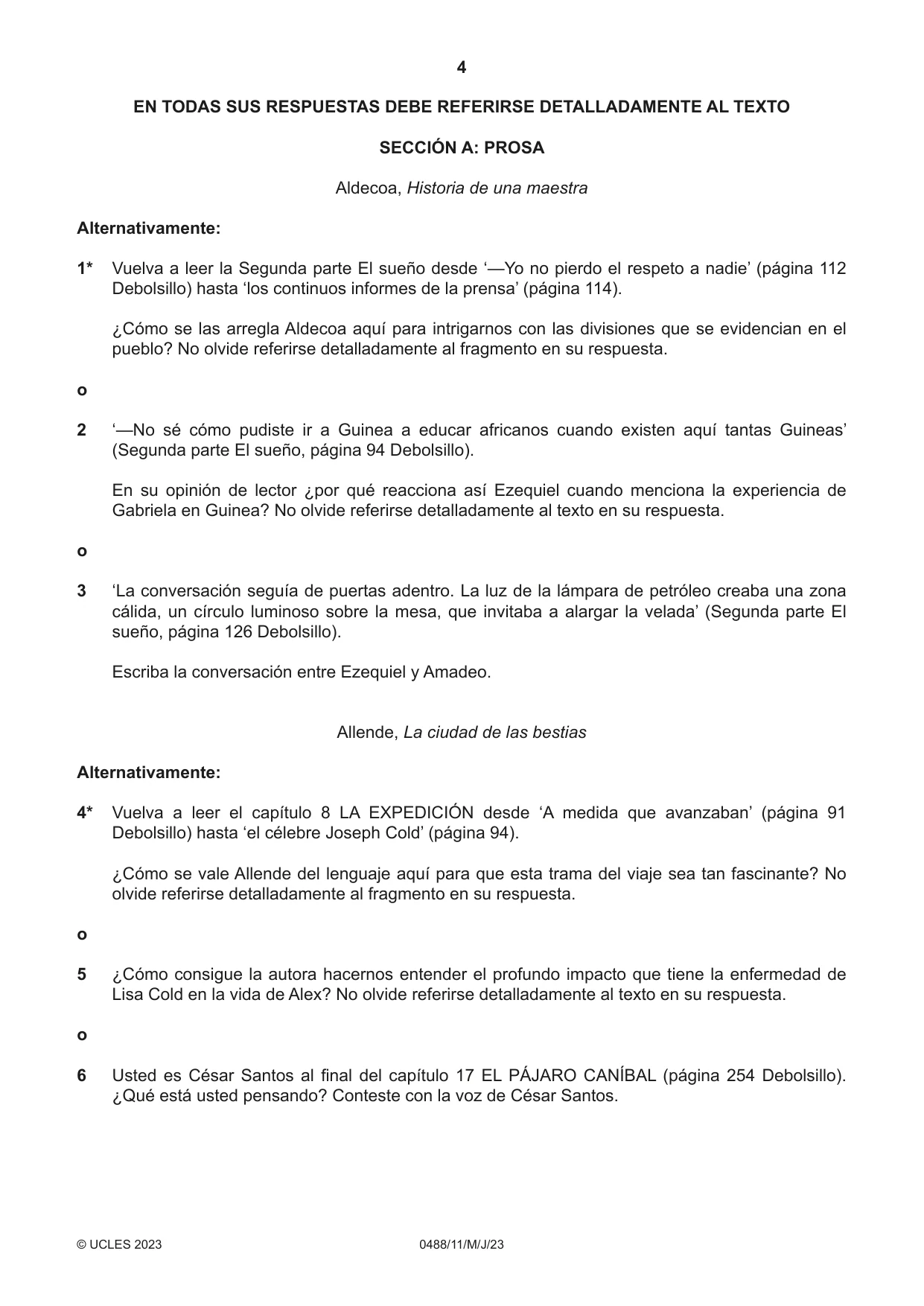 Cambridge IGCSE Spanish - Literature 0488 2023 May/June Paper 1 · Variant 1 question paper, page 4 of 8
