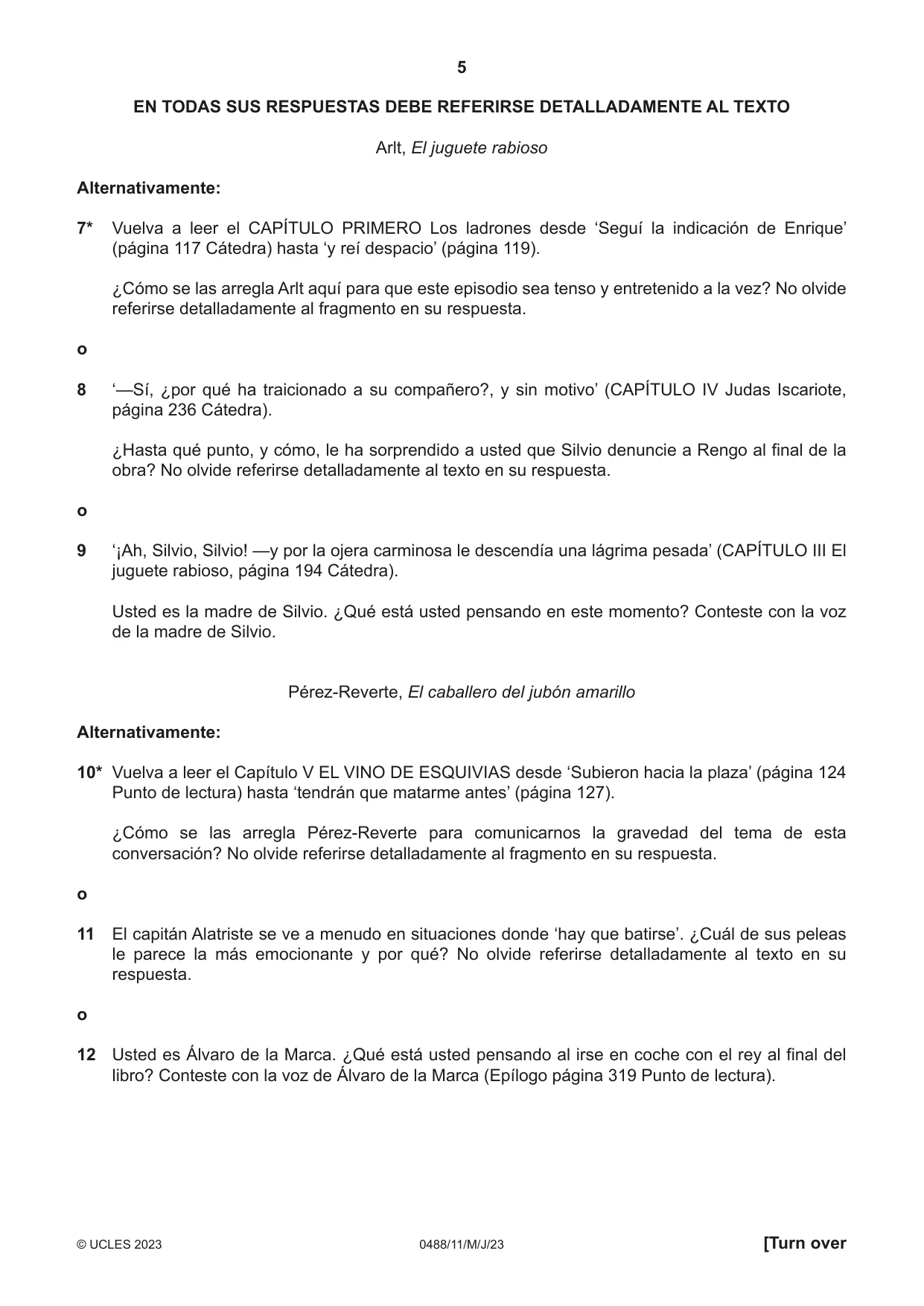 Cambridge IGCSE Spanish - Literature 0488 2023 May/June Paper 1 · Variant 1 question paper, page 5 of 8