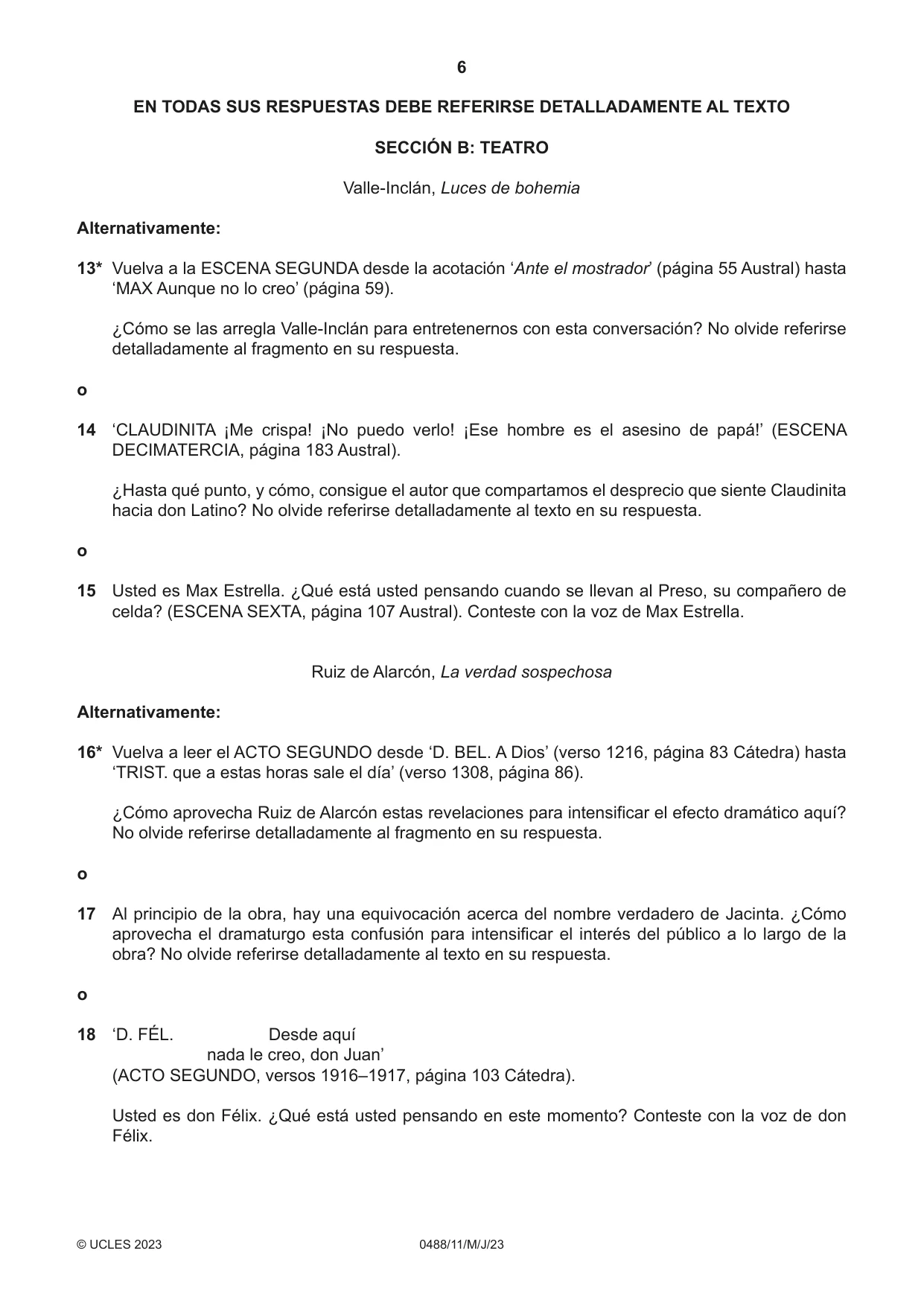 Cambridge IGCSE Spanish - Literature 0488 2023 May/June Paper 1 · Variant 1 question paper, page 6 of 8