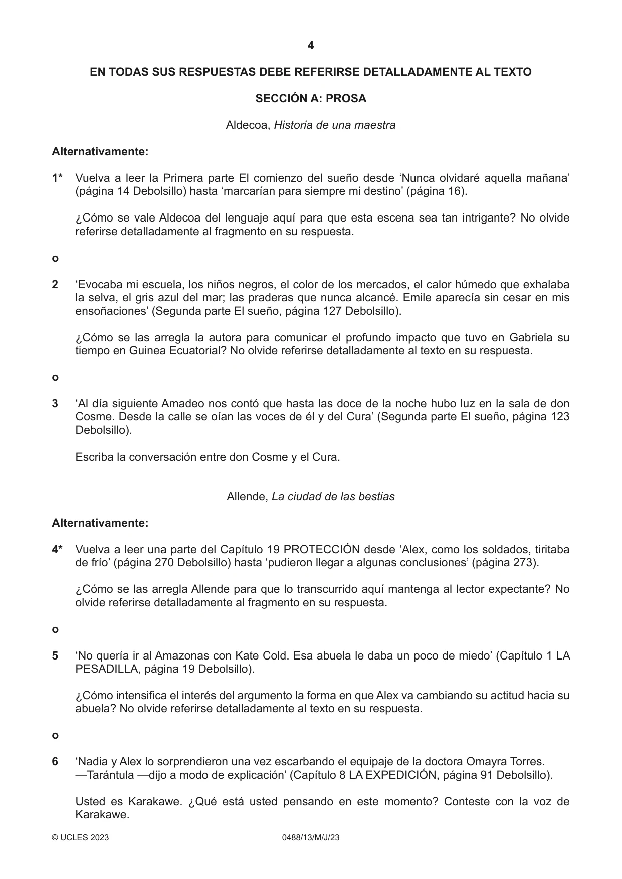 Cambridge IGCSE Spanish - Literature 0488 2023 May/June Paper 1 · Variant 3 question paper, page 4 of 8