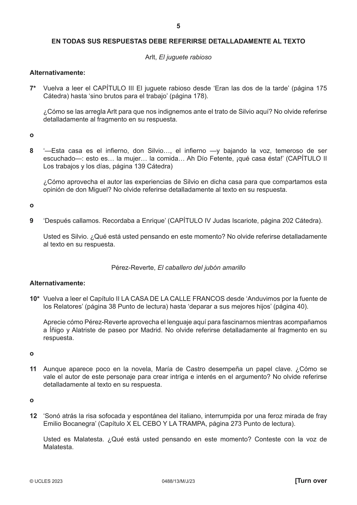 Cambridge IGCSE Spanish - Literature 0488 2023 May/June Paper 1 · Variant 3 question paper, page 5 of 8