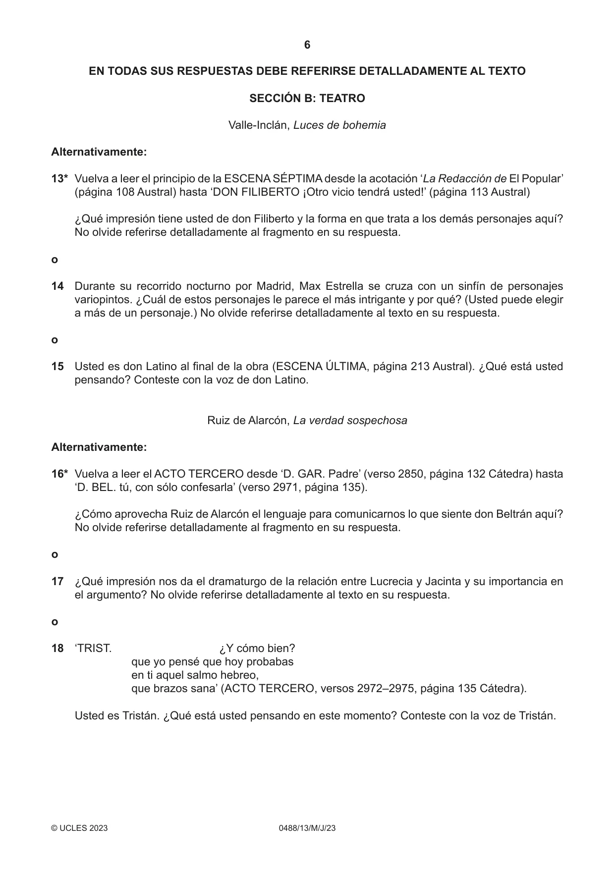 Cambridge IGCSE Spanish - Literature 0488 2023 May/June Paper 1 · Variant 3 question paper, page 6 of 8