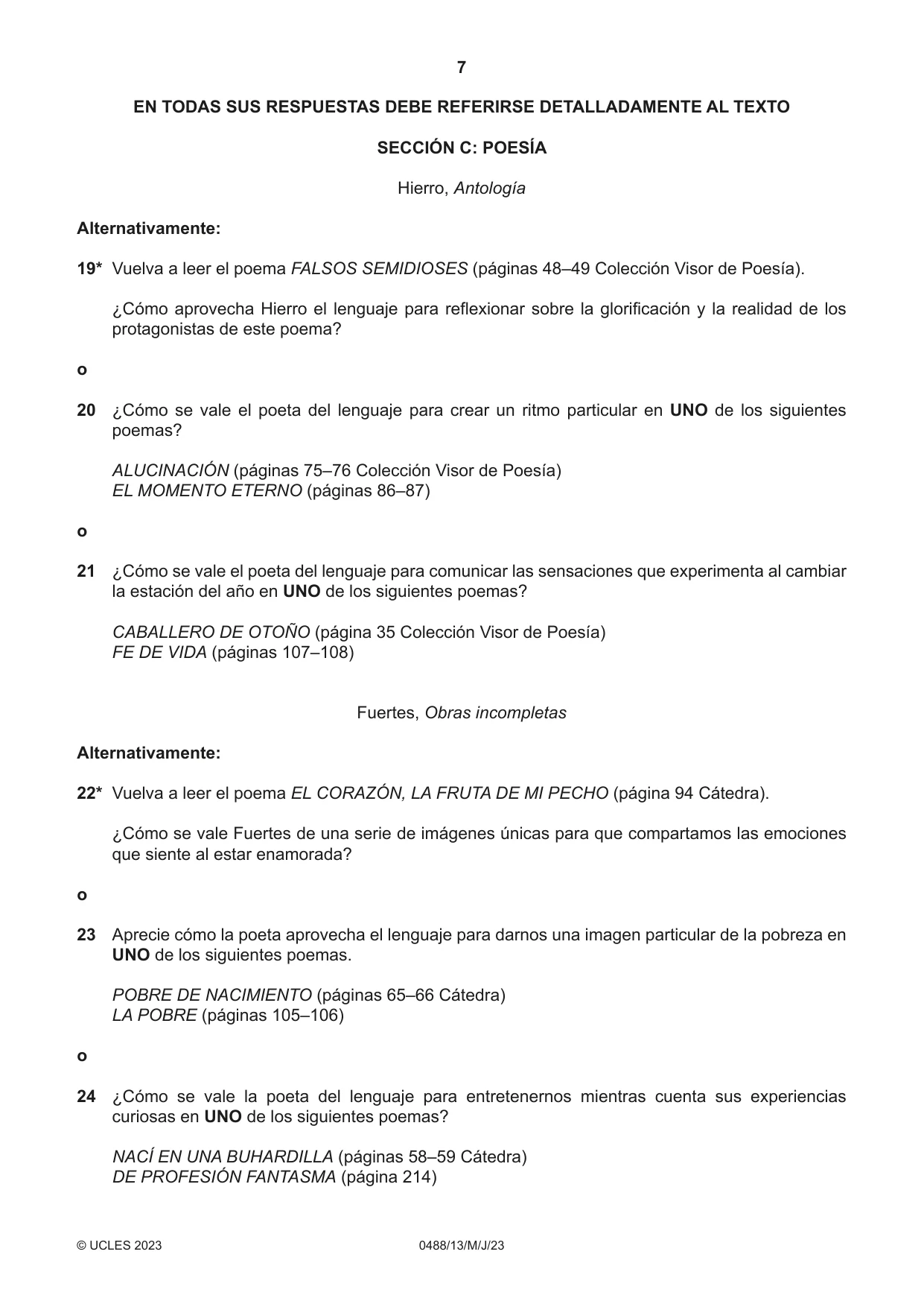 Cambridge IGCSE Spanish - Literature 0488 2023 May/June Paper 1 · Variant 3 question paper, page 7 of 8